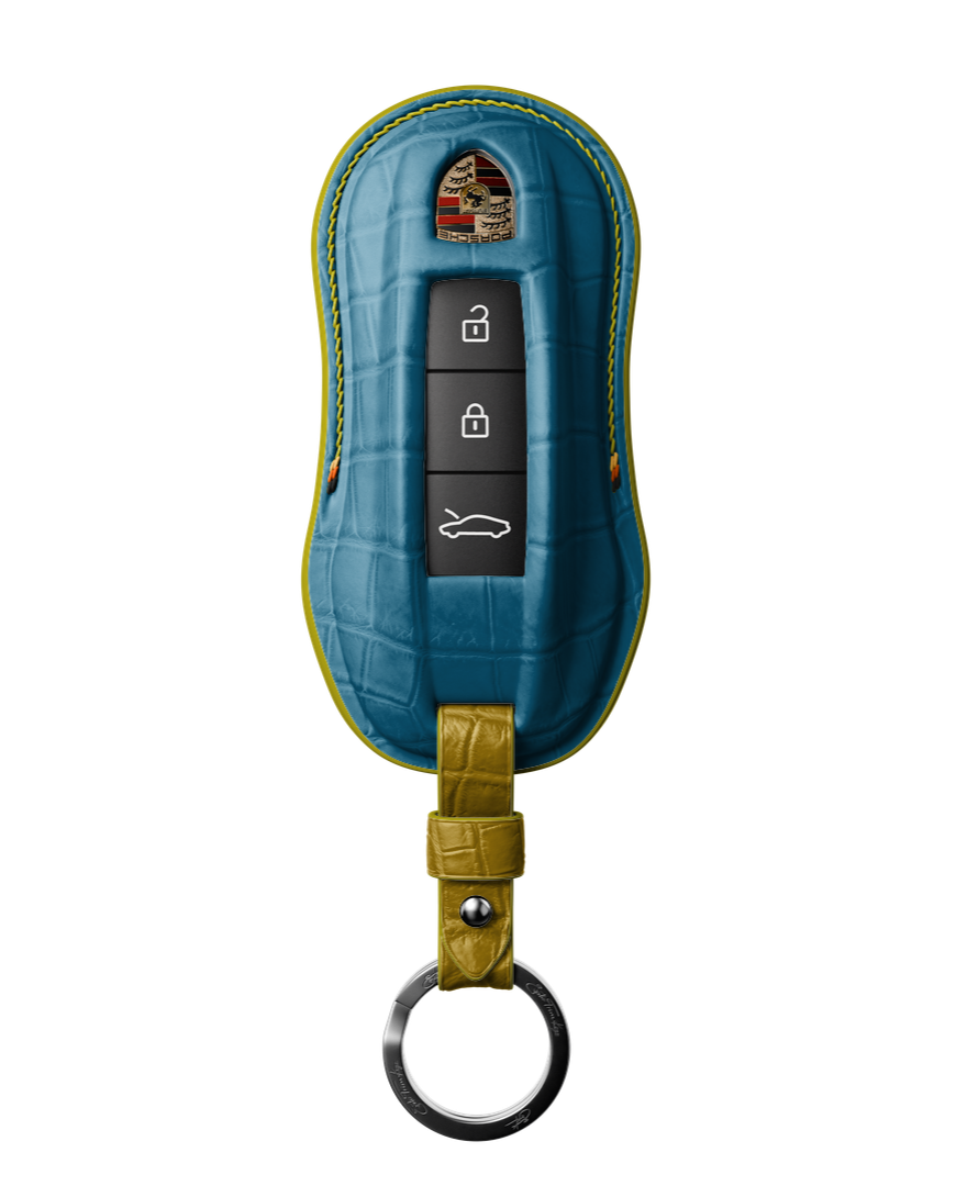 AQUA BLUE CROCODILE KEY COVER FOR PORSCHE - CUSTOMIZE YOURS