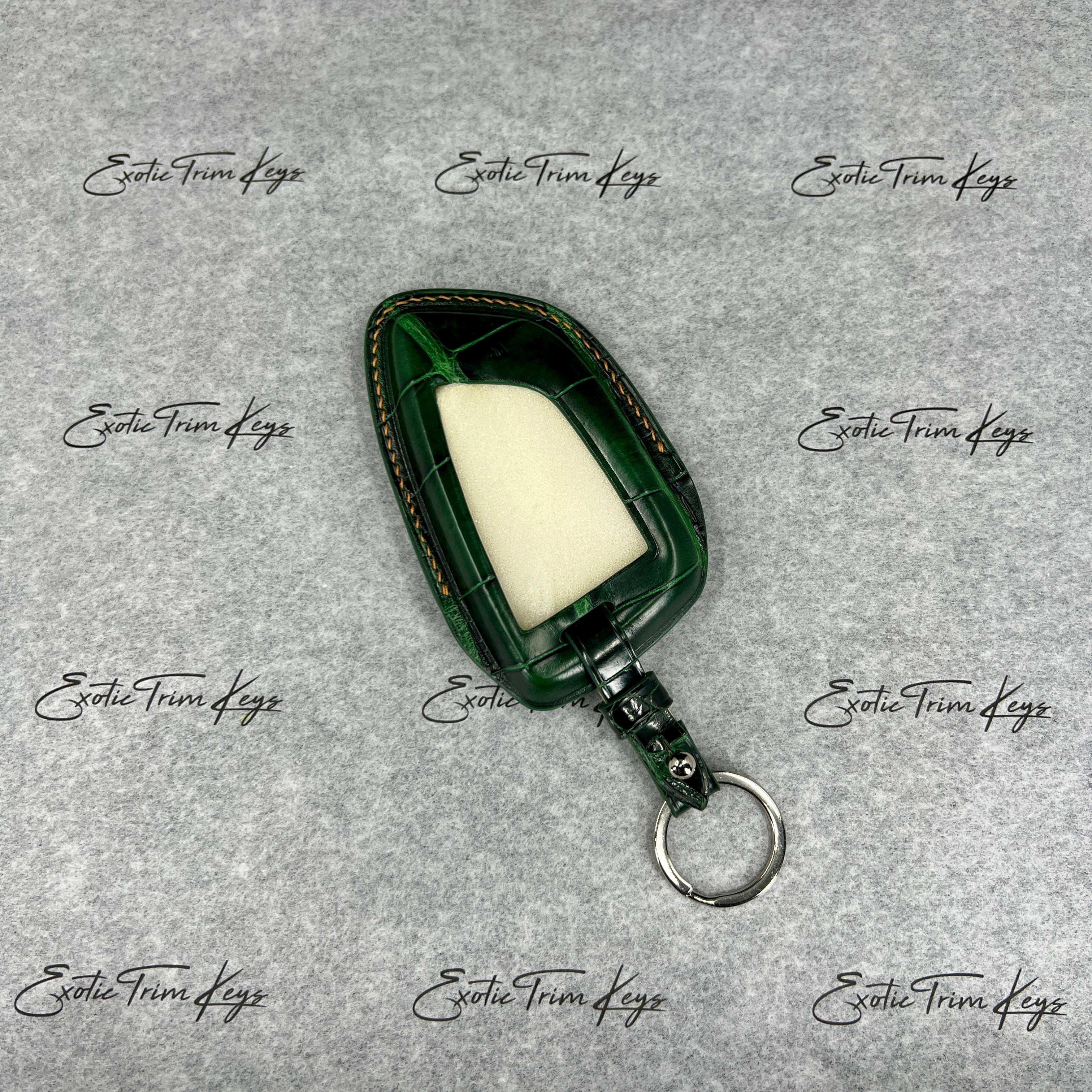 IN STOCK: DARK GREEN CROCODILE WITH CARAMEL DETAILS KEY COVER FOR BMW