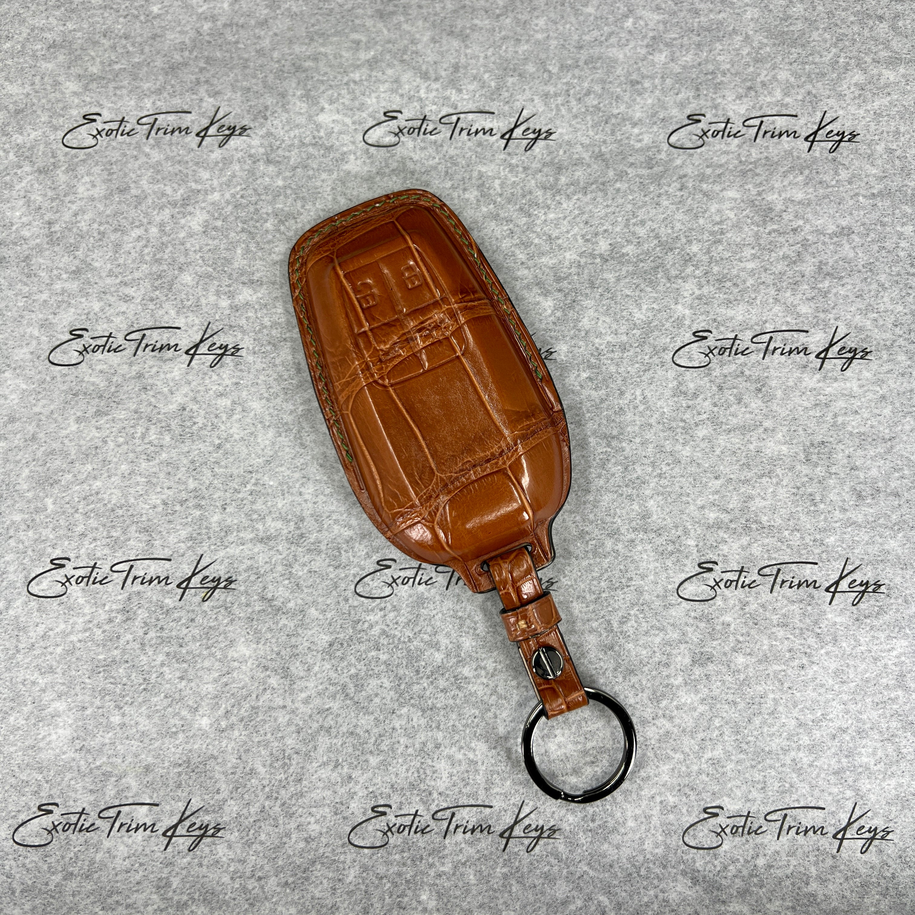 IN STOCK: CARAMEL CROCODILE WITH GREEN & BLACK DETAILS KEY COVER FOR FERRARI