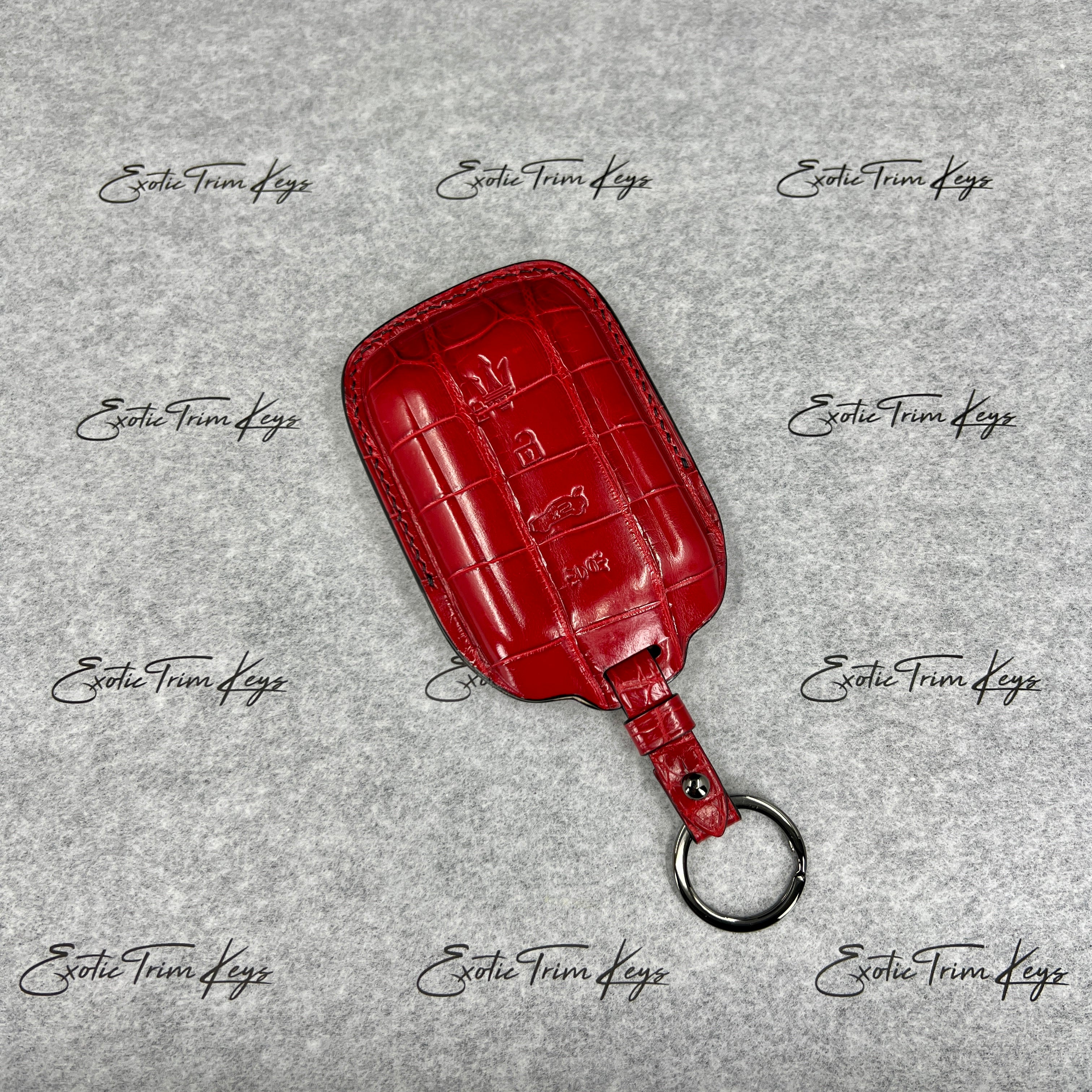 IN STOCK: GLOSSY RED CROCODILE WITH BLACK DETAILS KEY COVER FOR MASERATI