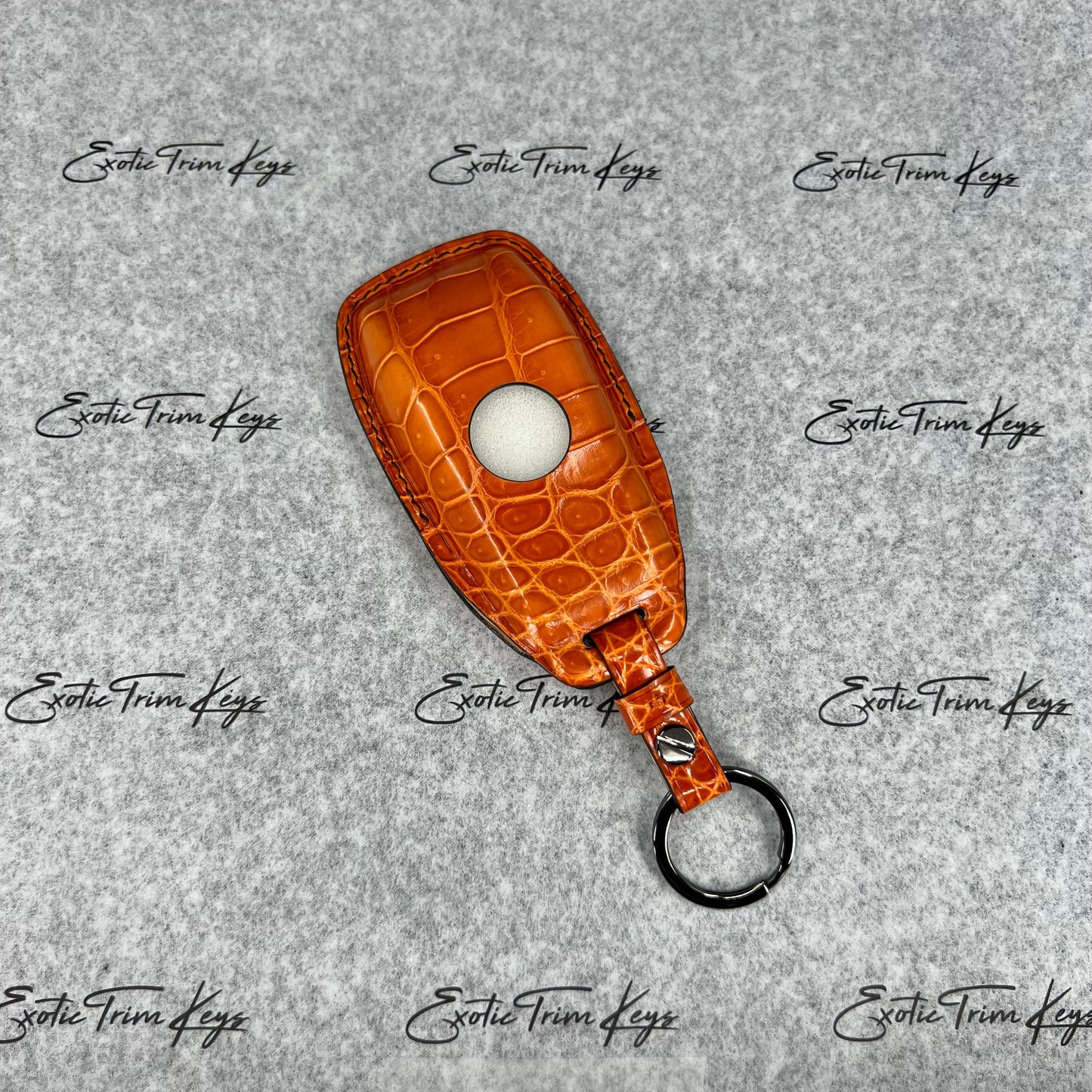 Mercedes AMG Key Cover - Orange Crocodile Leather / Black Stitching - IN STOCK
