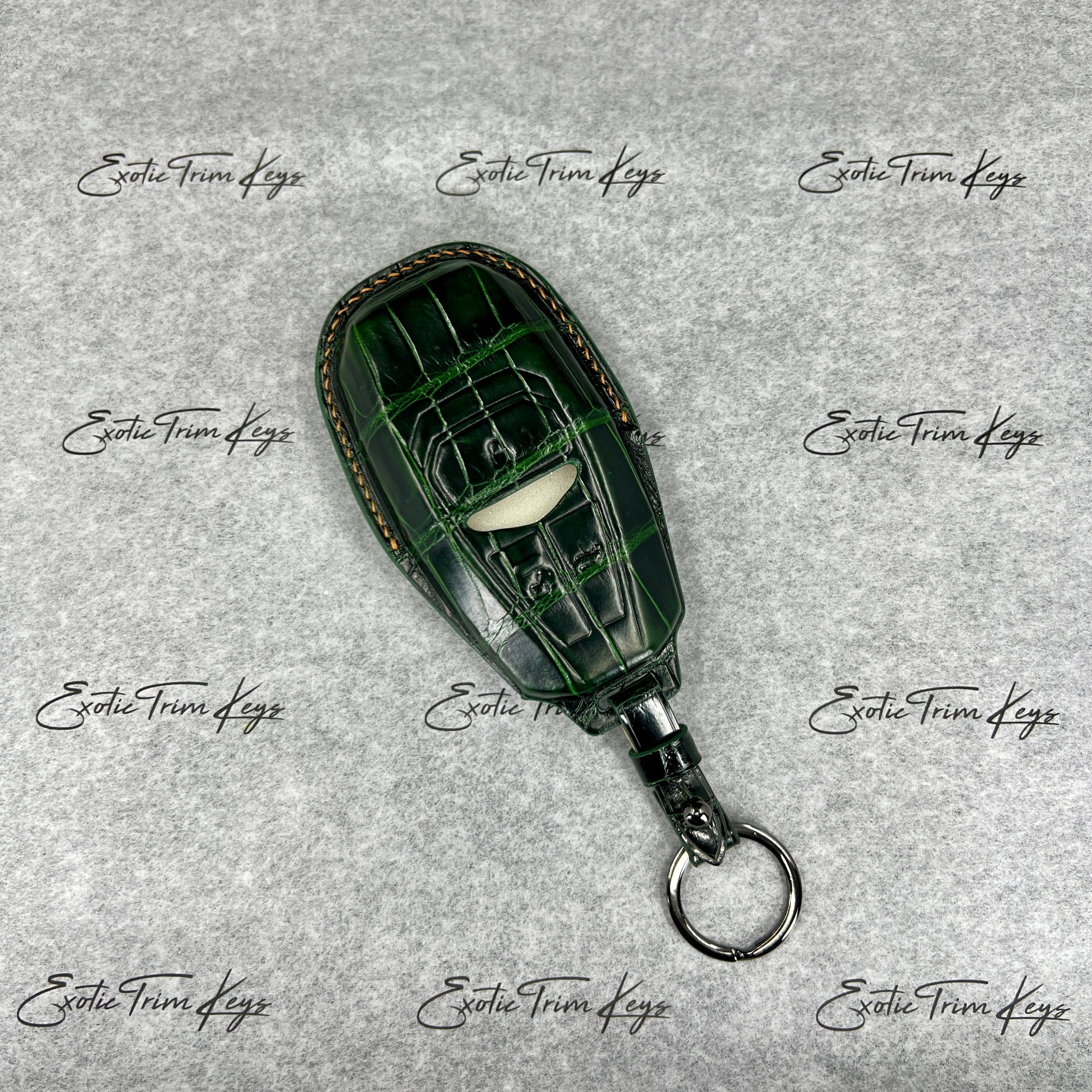 IN STOCK: DARK GREEN CROCODILE WITH CARAMEL DETAILS KEY COVER FOR ASTON MARTIN