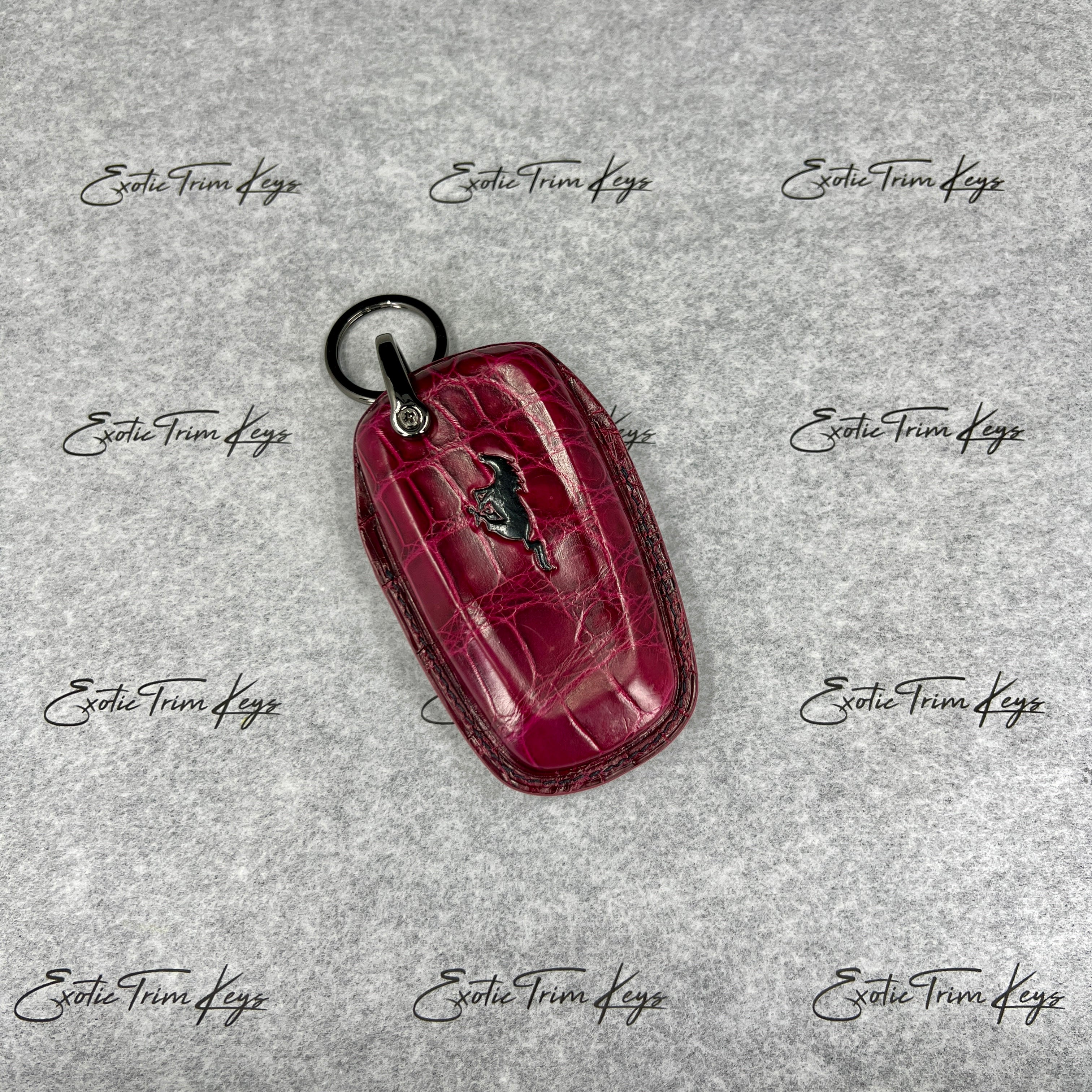 IN STOCK: WINE RED CROCODILE WITH BLACK DETAILS KEY COVER FOR MUSTANG