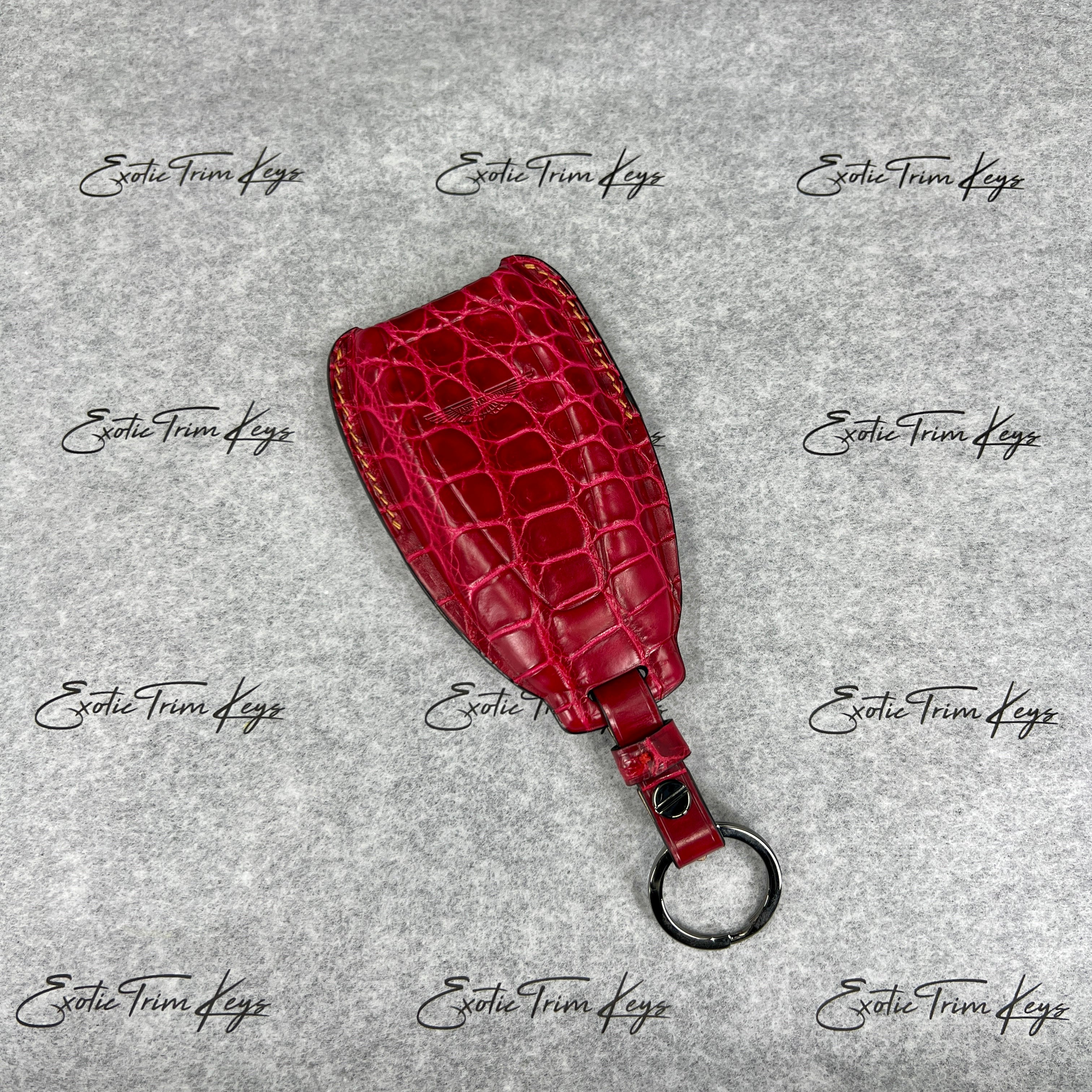 IN STOCK: GLOSSY RED CROCODILE WITH CARAMEL & BLACK DETAILS KEY COVER FOR ASTON MARTIN