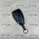 IN STOCK: NAVY BLUE CROCODILE WITH ORANGE DETAILS KEY COVER FOR ASTON MARTIN