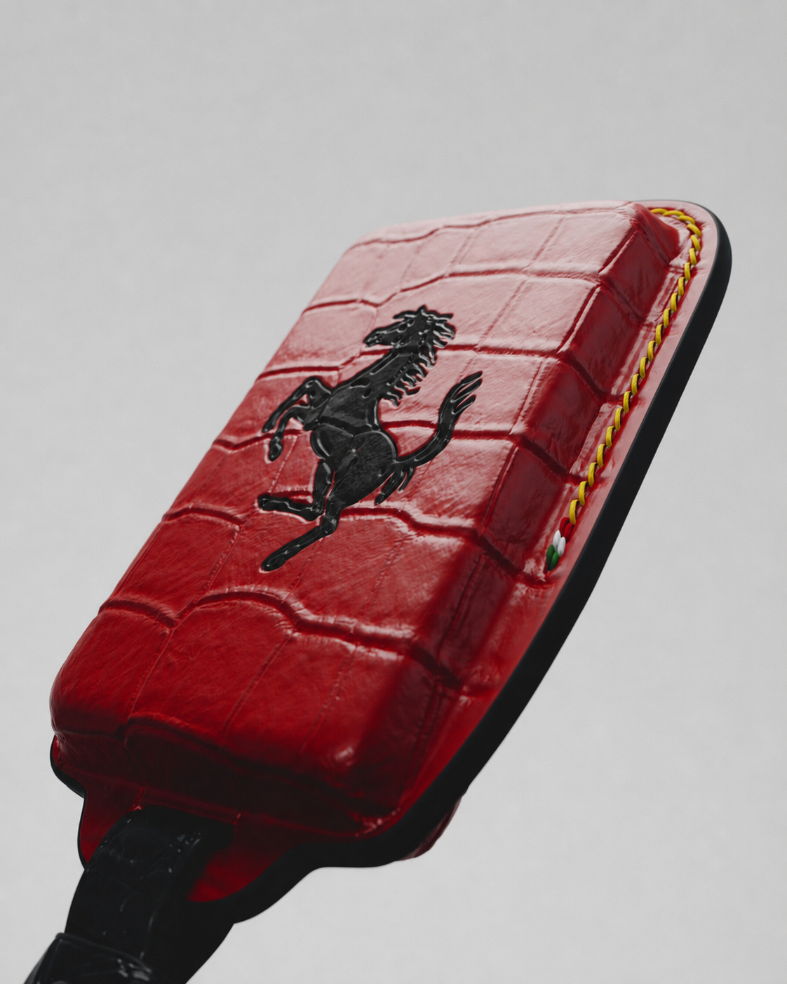 ETK BESPOKE HAND-PAINTED GENUINE RED CROCODILE KEY COVER FOR FERRARI — ROSSO NERO TRICOLORE SPECIFICATION