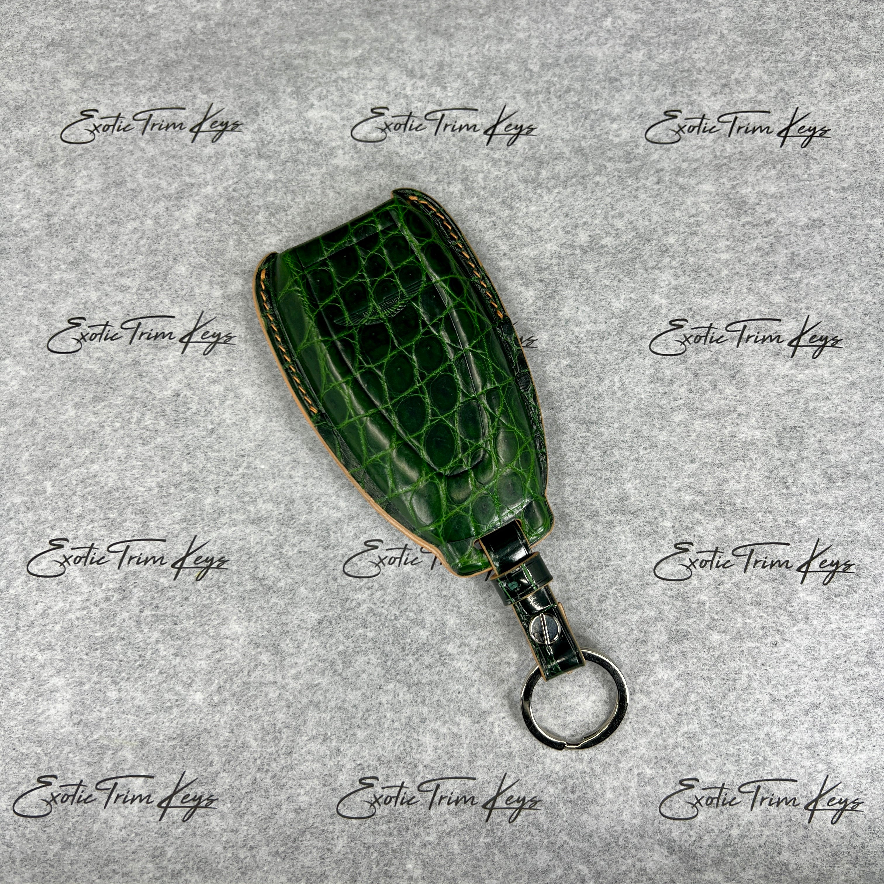IN STOCK: DARK GREEN CROCODILE WITH CARAMEL DETAILS KEY COVER FOR ASTON MARTIN