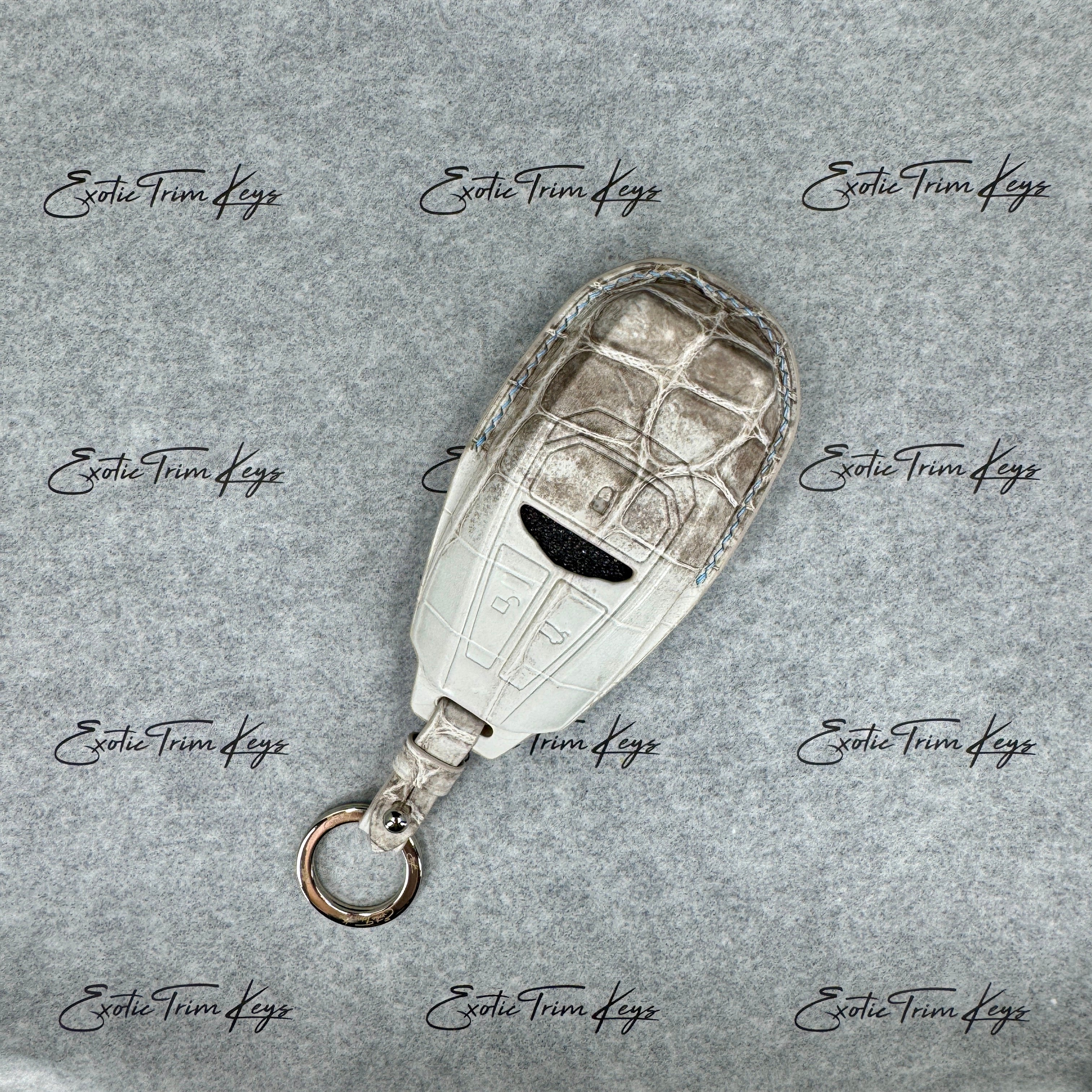 IN STOCK: NATURAL HIMALAYAN CROCODILE WITH CUSTOM DETAILS KEY COVER FOR ASTON MARTIN