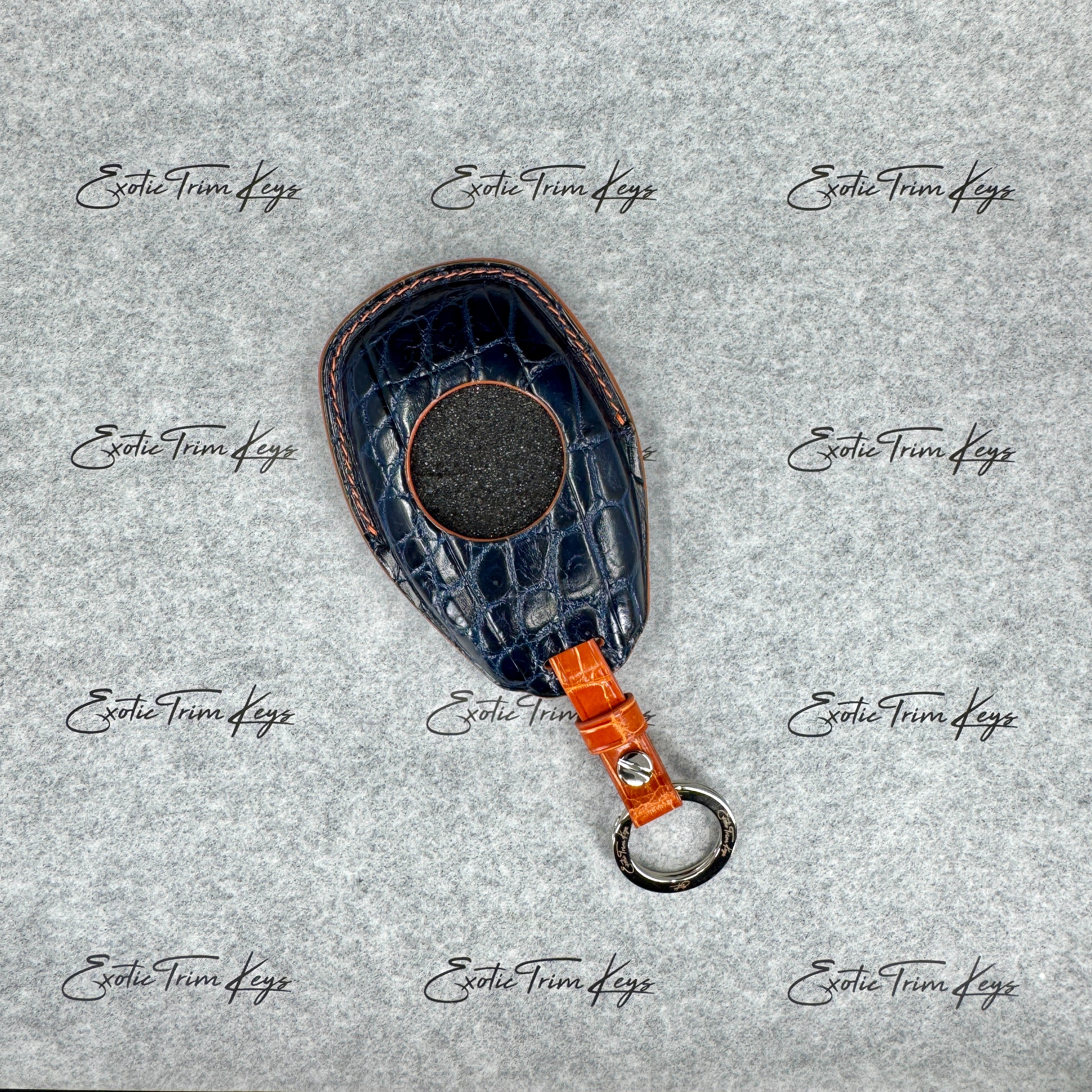 IN STOCK: NAVY BLUE CROCODILE WITH ORANGE DETAILS KEY COVER FOR BENTLEY