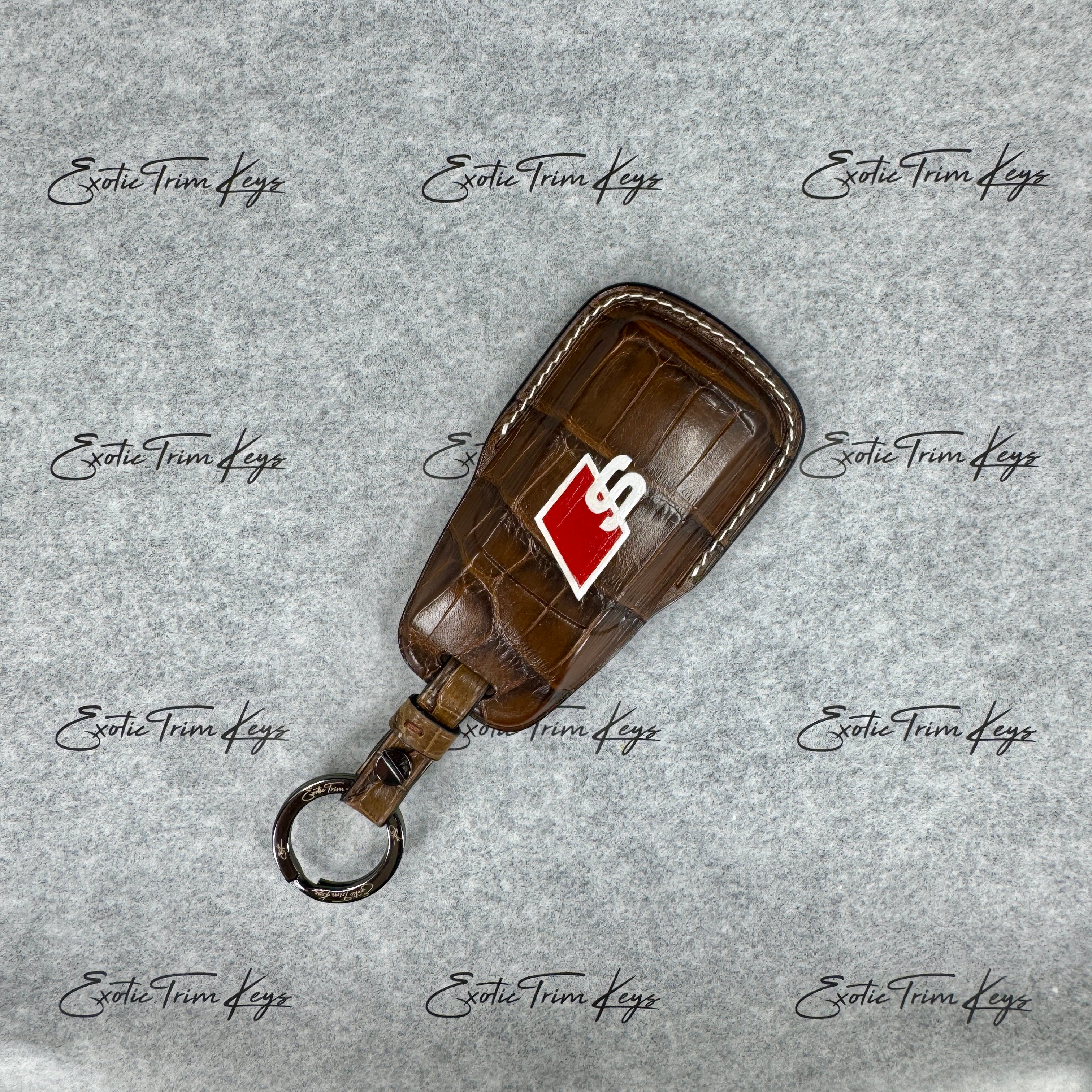 IN STOCK: LIGHT BROWN CROCODILE WITH CUSTOM DETAILS KEY COVER FOR AUDI