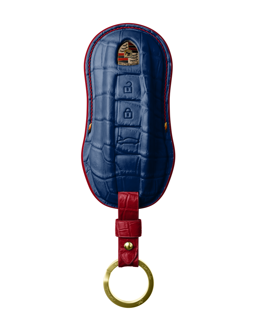 NAVY BLUE CROCODILE KEY COVER FOR PORSCHE - CUSTOMIZE YOURS