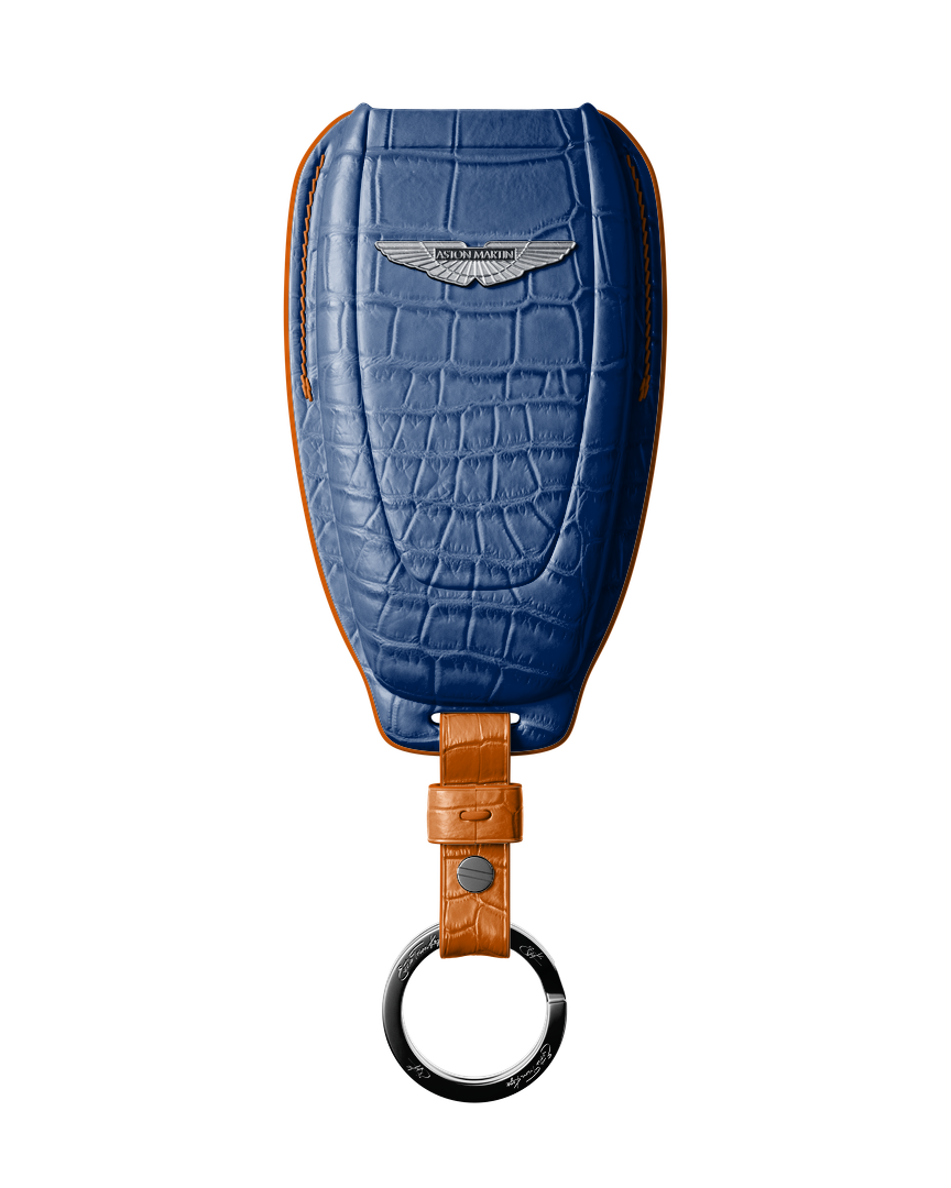NAVY BLUE CROCODILE KEY COVER FOR ASTON MARTIN - CUSTOMIZE YOURS