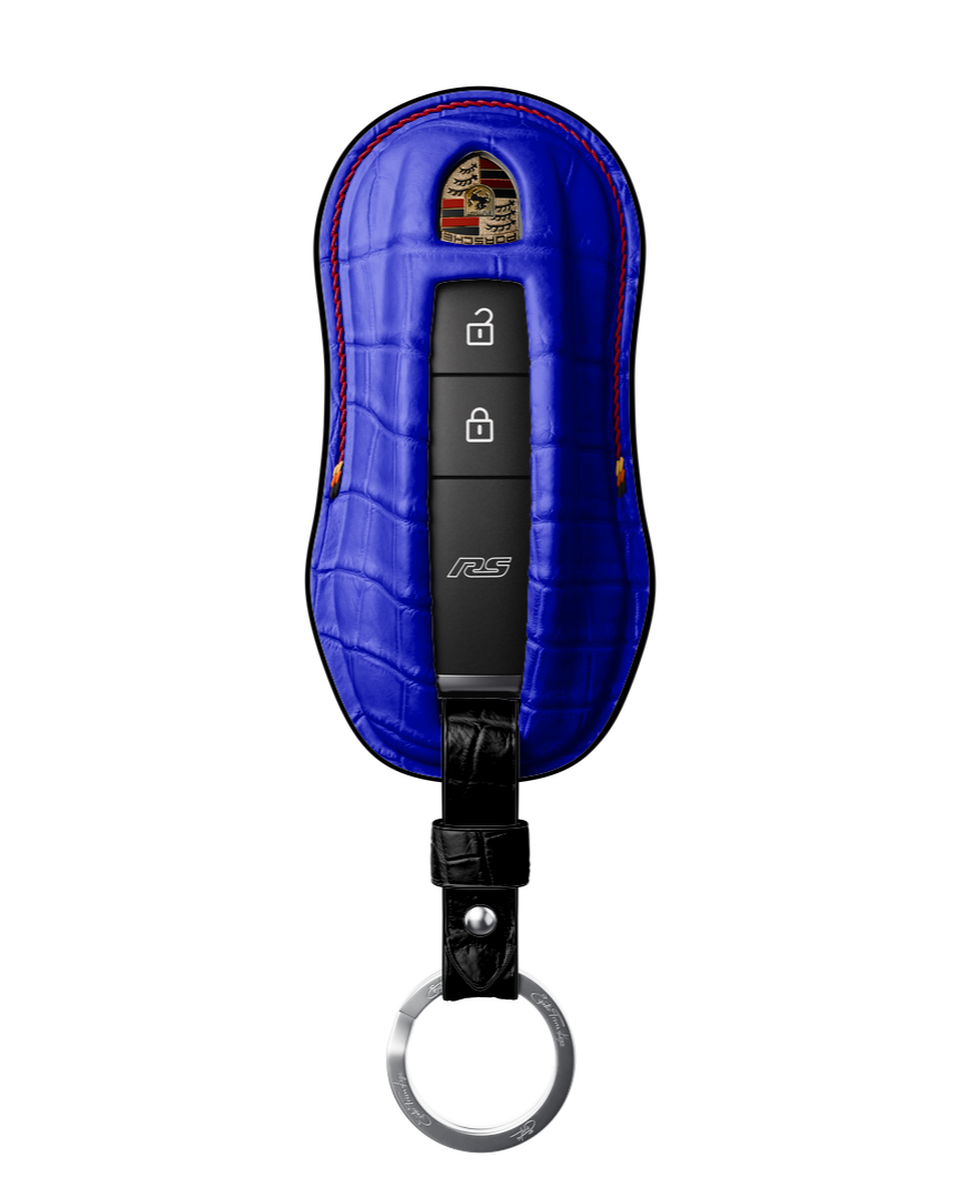ELECTRIC BLUE CROCODILE KEY COVER FOR PORSCHE - CUSTOMIZE YOURS