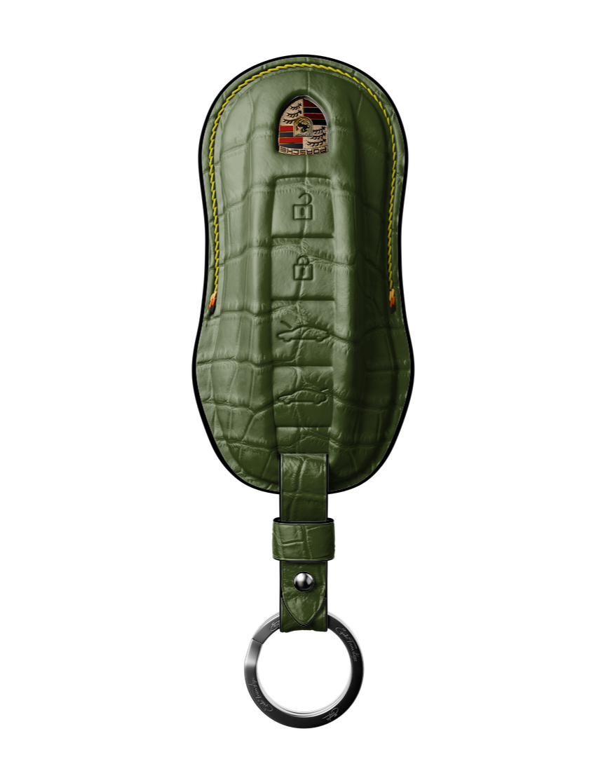 OLIVE GREEN CROCODILE KEY COVER FOR PORSCHE - CUSTOMIZE YOURS