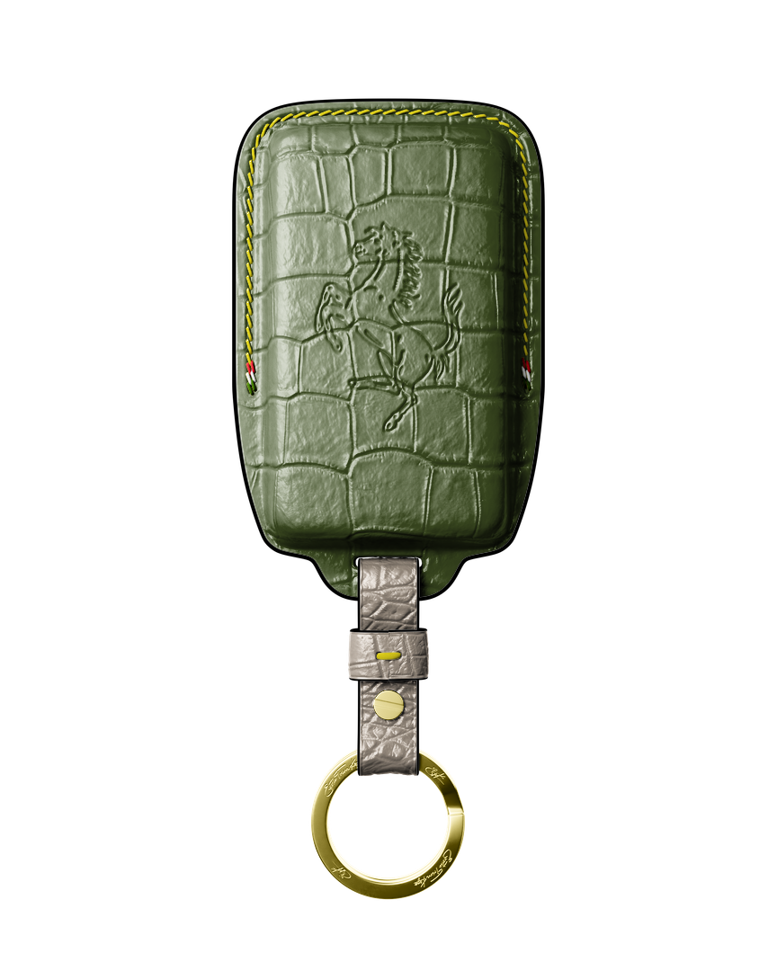 OLIVE GREEN CROCODILE KEY COVER FOR FERRARI - CUSTOMIZE YOURS