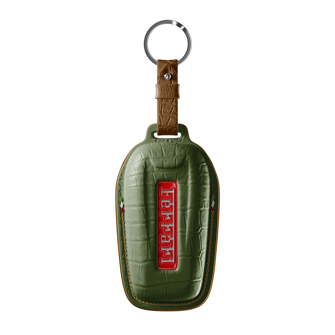 OLIVE GREEN CROCODILE KEY COVER FOR FERRARI - CUSTOMIZE YOURS