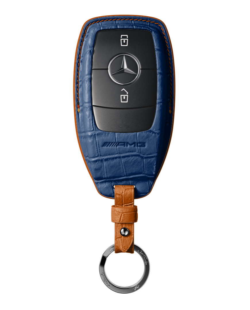 NAVY BLUE CROCODILE KEY COVER FOR MERCEDES - CUSTOMIZE YOURS