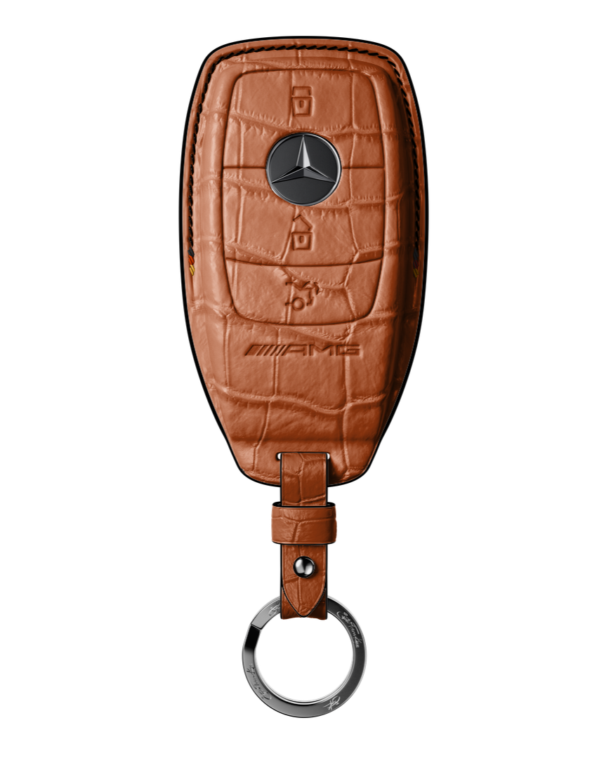 TAN ORANGE CROCODILE KEY COVER FOR MERCEDES - CUSTOMIZE YOURS