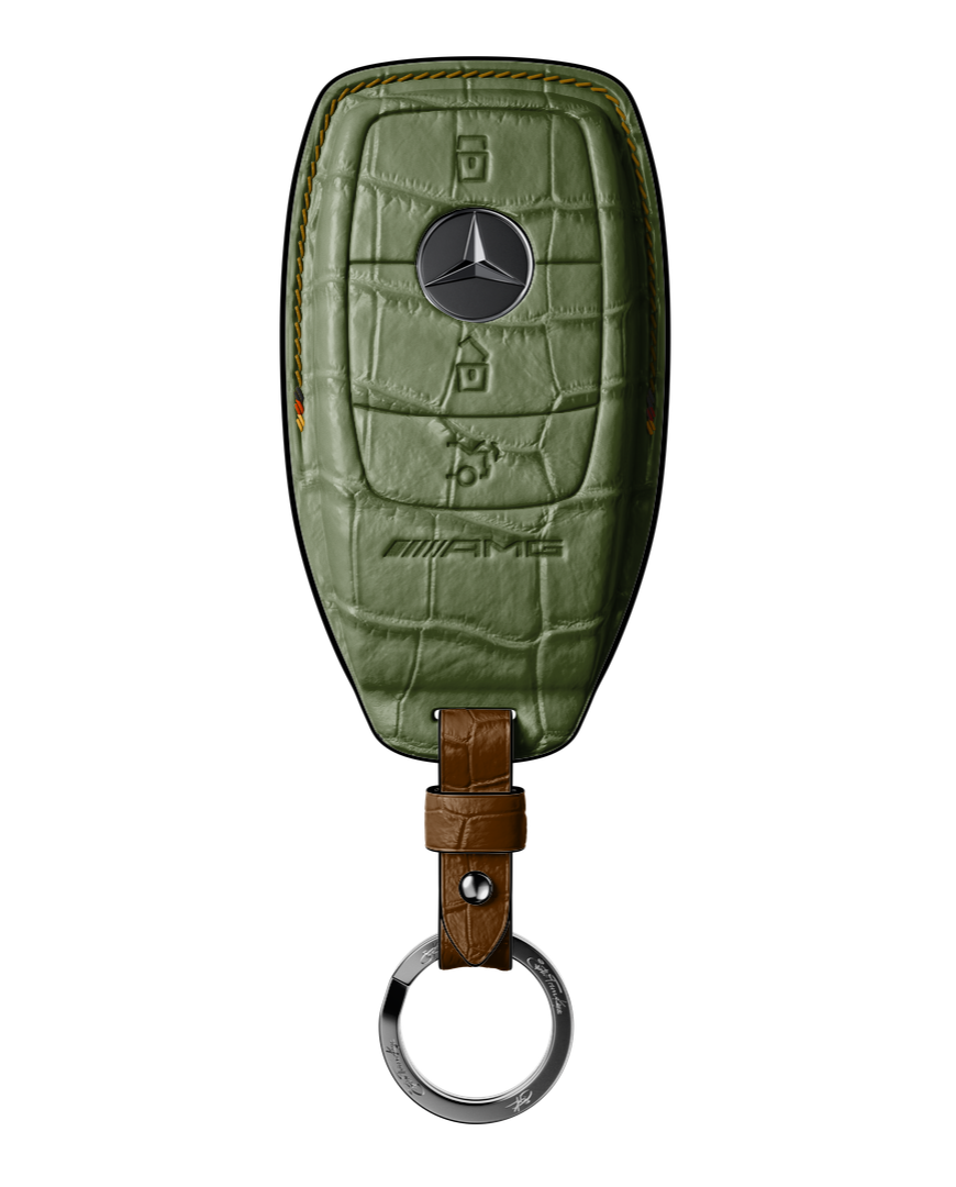 OLIVE GREEN CROCODILE KEY COVER FOR MERCEDES - CUSTOMIZE YOURS