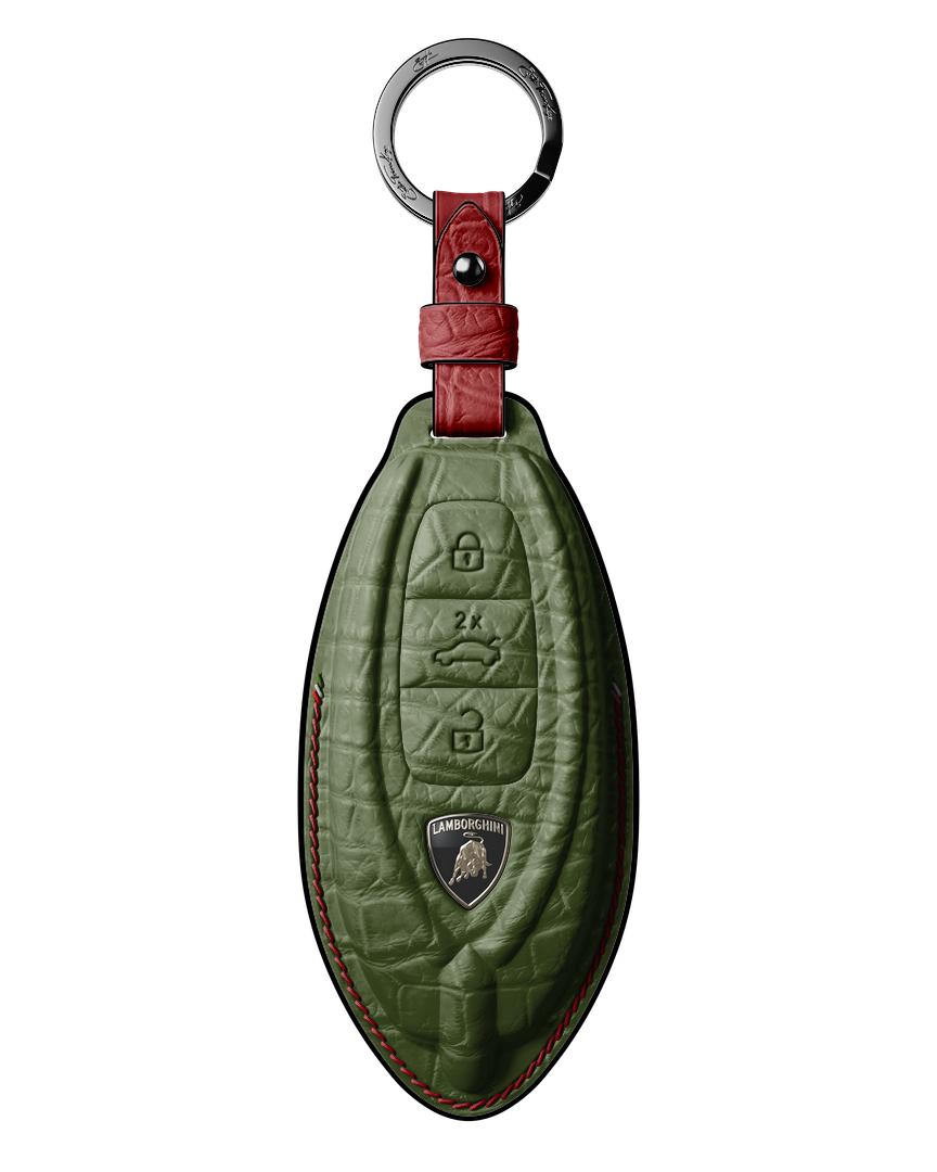 OLIVE GREEN CROCODILE KEY COVER FOR LAMBORGHINI - CUSTOMIZE YOURS