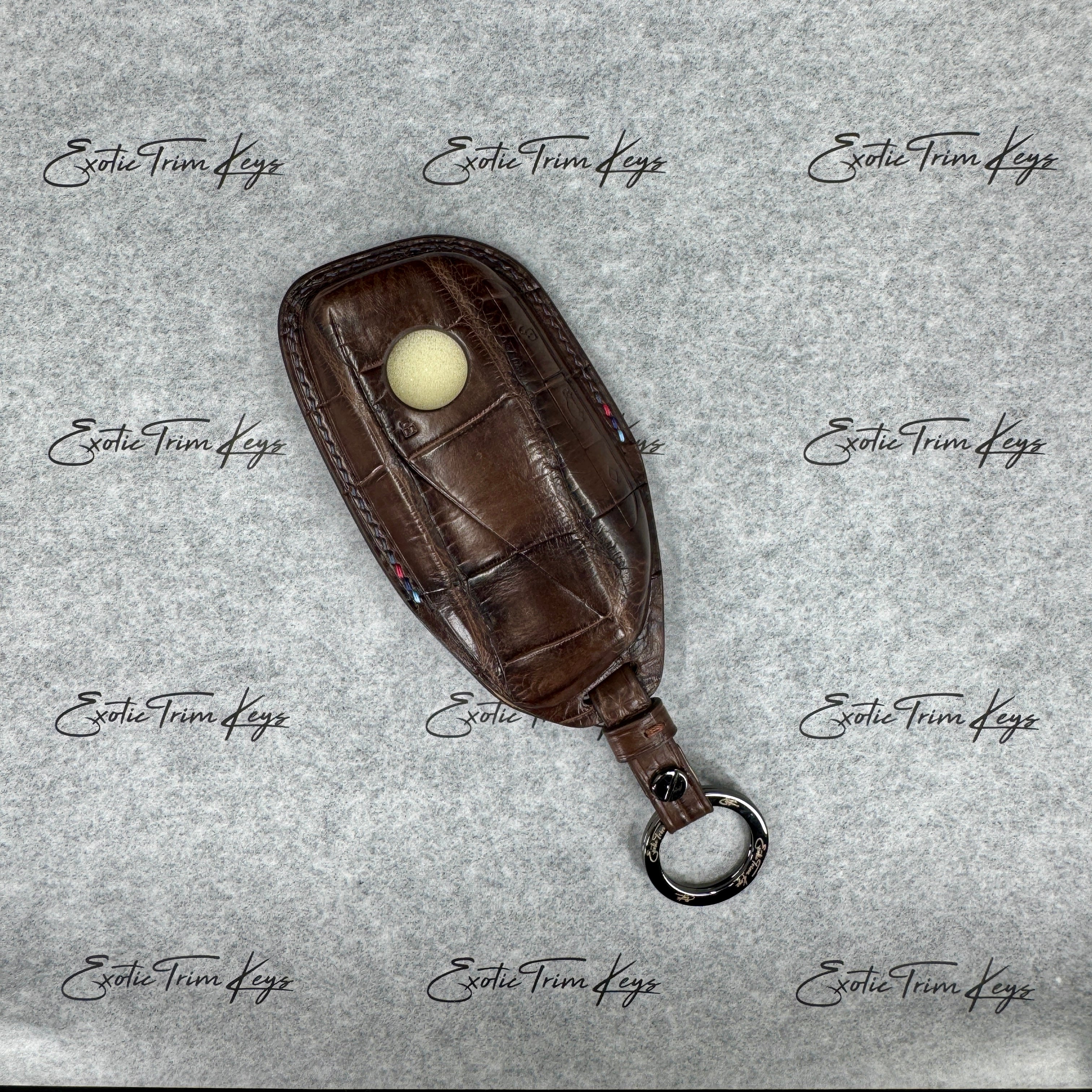 IN STOCK: DARK BROWN CROCODILE WITH CUSTOM DETAILS KEY COVER FOR BMW