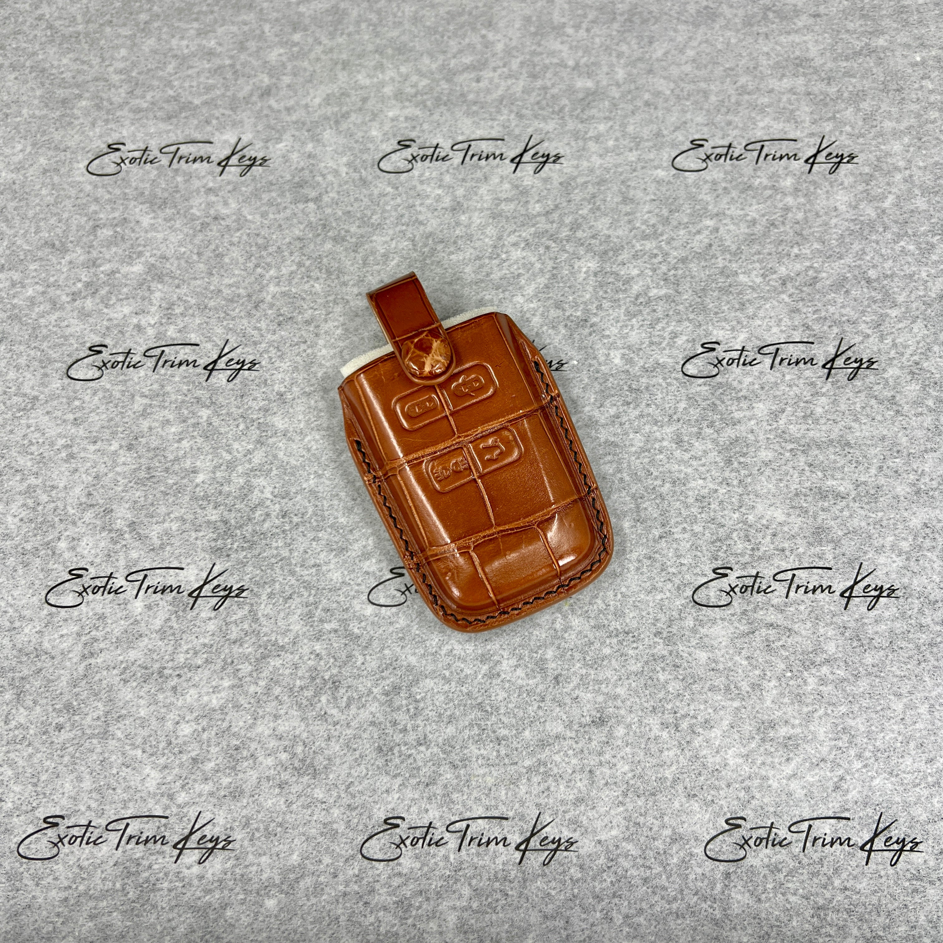 IN STOCK: CARAMEL CROCODILE WITH BLACK DETAILS KEY COVER FOR ASTON MARTIN