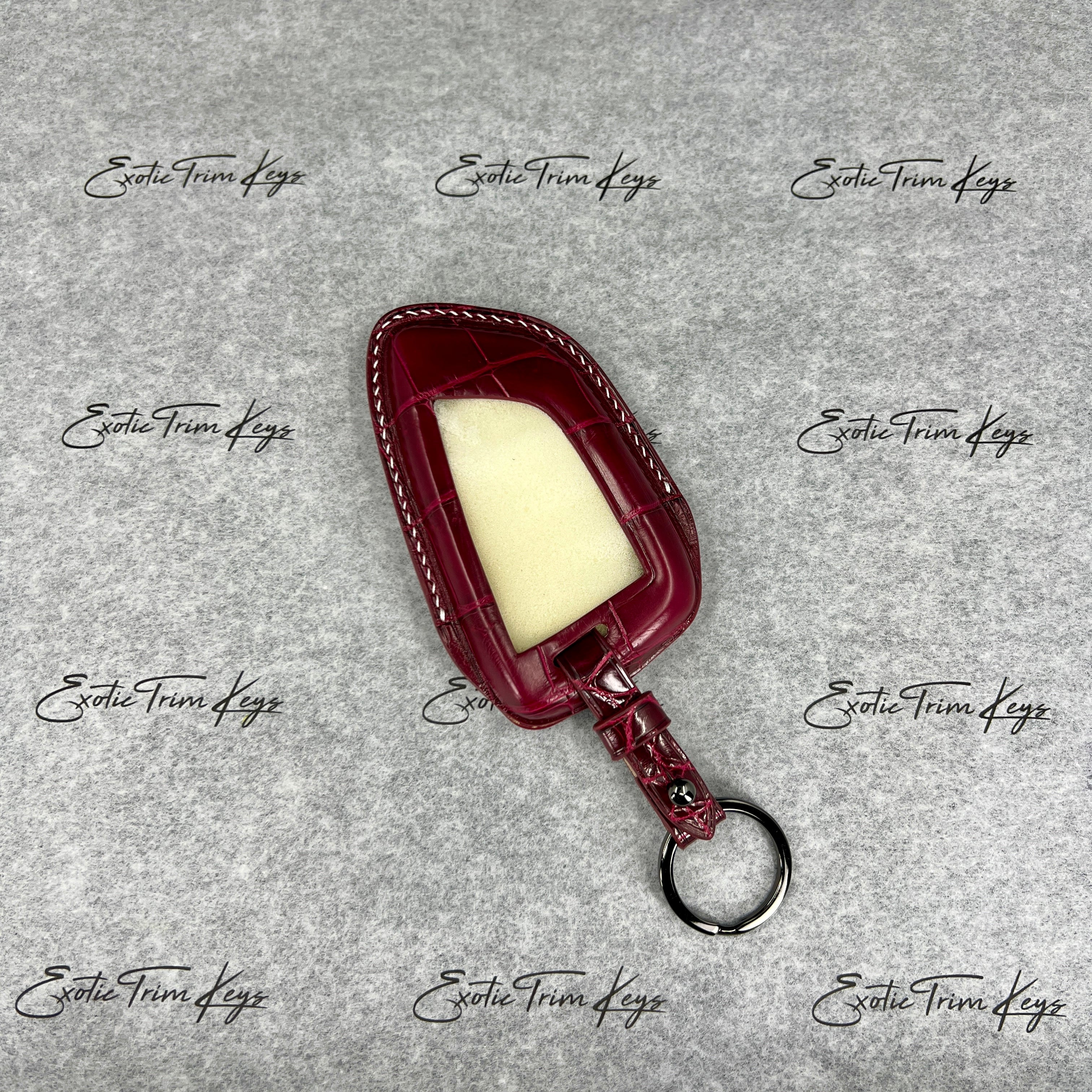 IN STOCK: WINE RED CROCODILE WITH WHITE DETAILS KEY COVER FOR BMW