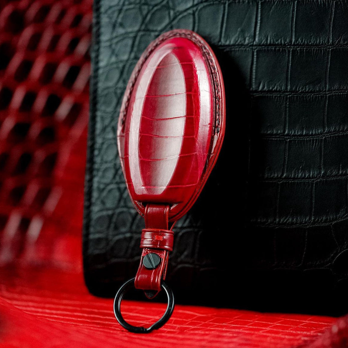 ETK BESPOKE RED CROCODILE KEY COVER FOR GTR — BLACK & SILVER DETAILS