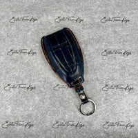 IN STOCK: NAVY BLUE CROCODILE WITH ORANGE DETAILS KEY COVER FOR ASTON MARTIN