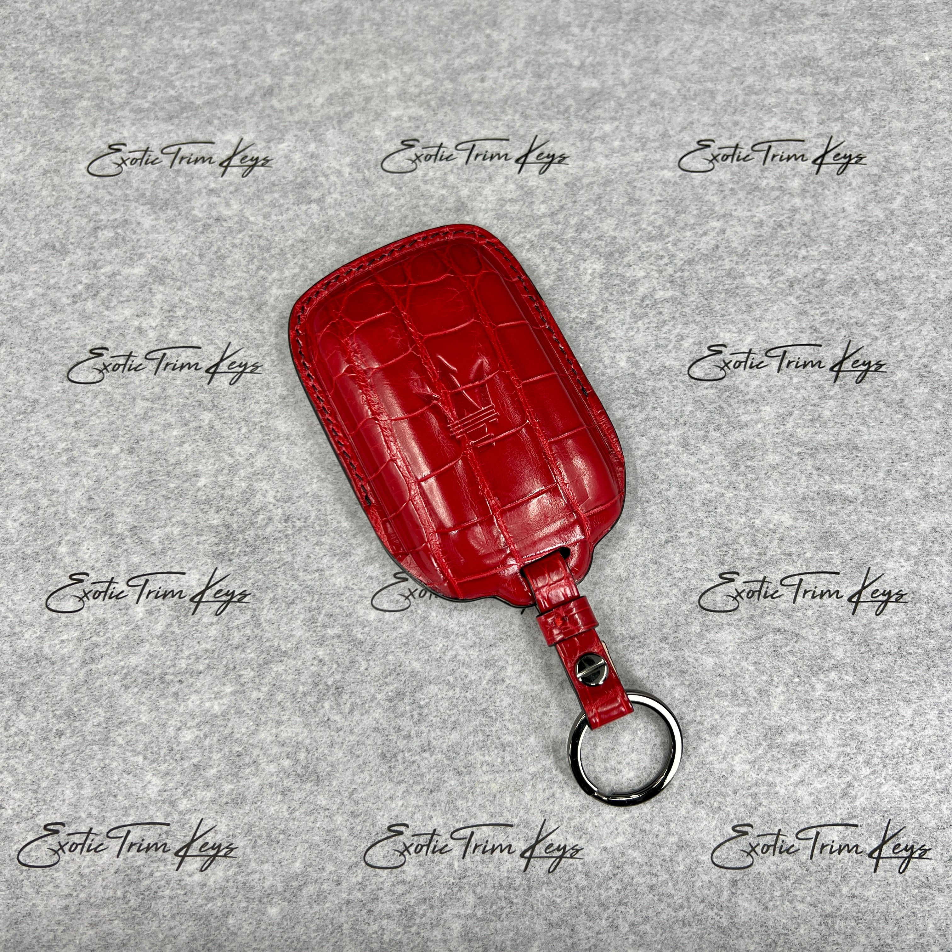 IN STOCK: GLOSSY RED CROCODILE WITH BLACK DETAILS KEY COVER FOR MASERATI
