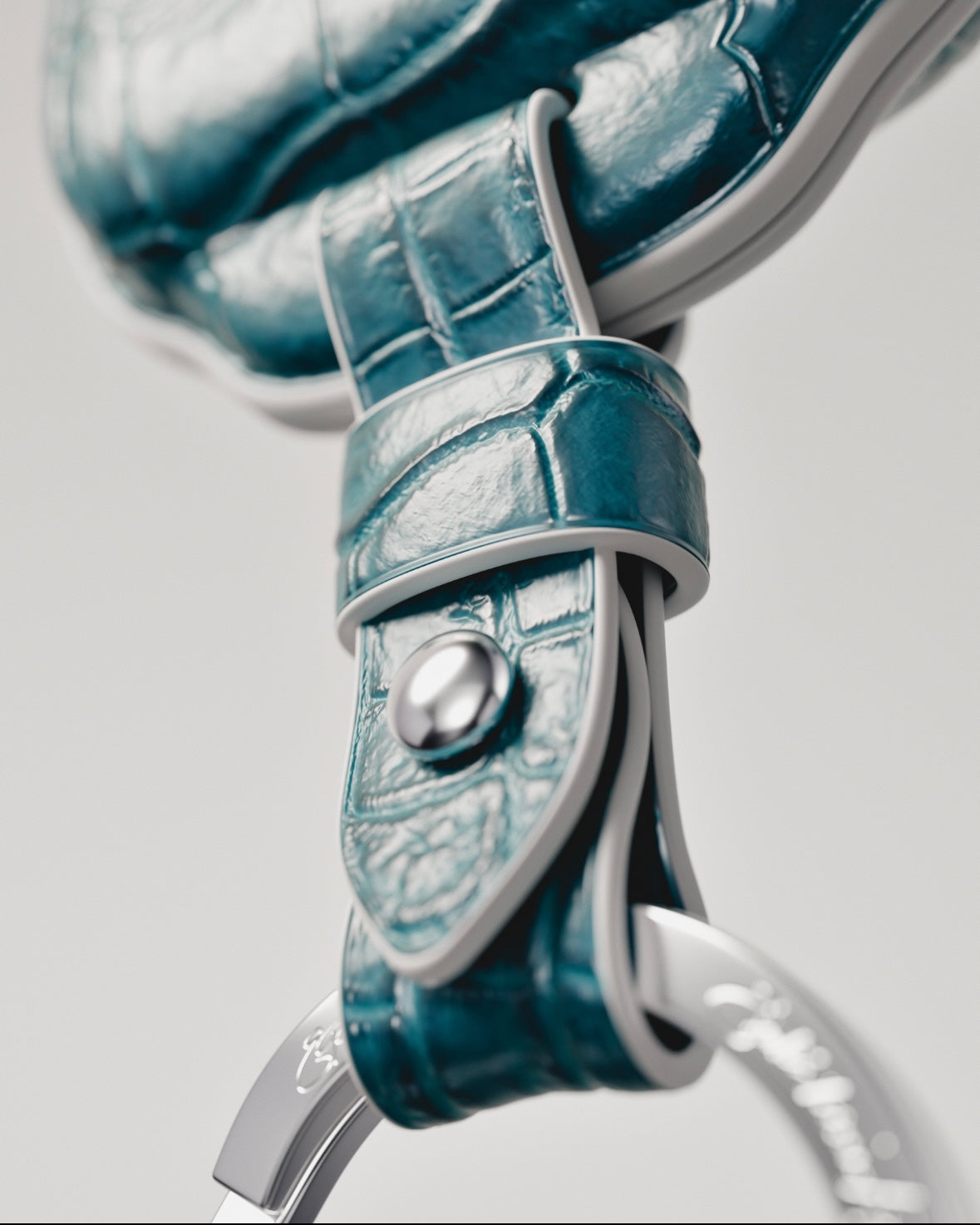 ETK BESPOKE GENUINE AQUA BLUE CROCODILE KEY COVER FOR ROLLS-ROYCE — AQUA BLUE SILVER BADGE SPECIFICATION