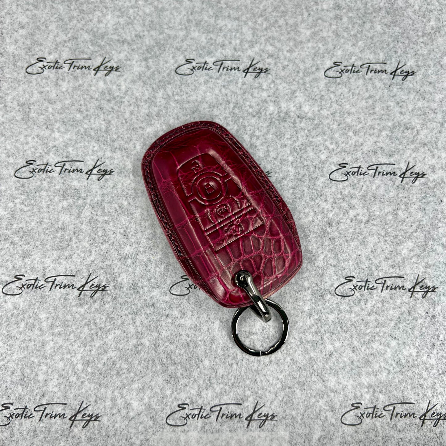 Ford Mustang Key Cover - Red Crocodile Leather / Black Stitching - IN STOCK