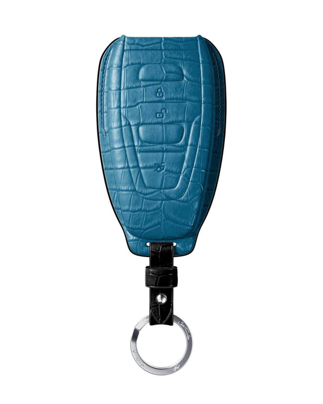 ETK BESPOKE AQUA BLUE CROCODILE KEY COVER FOR ASTON MARTIN — BLACK DETAILS