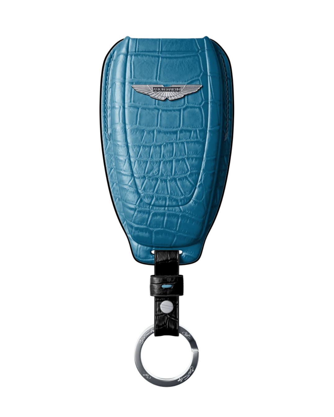 ETK BESPOKE AQUA BLUE CROCODILE KEY COVER FOR ASTON MARTIN — BLACK DETAILS