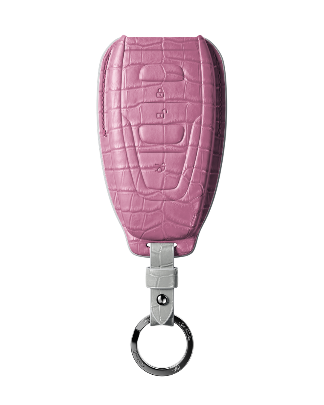 ETK BESPOKE BABY PINK CROCODILE KEY COVER FOR ASTON MARTIN — WHITE DETAILS