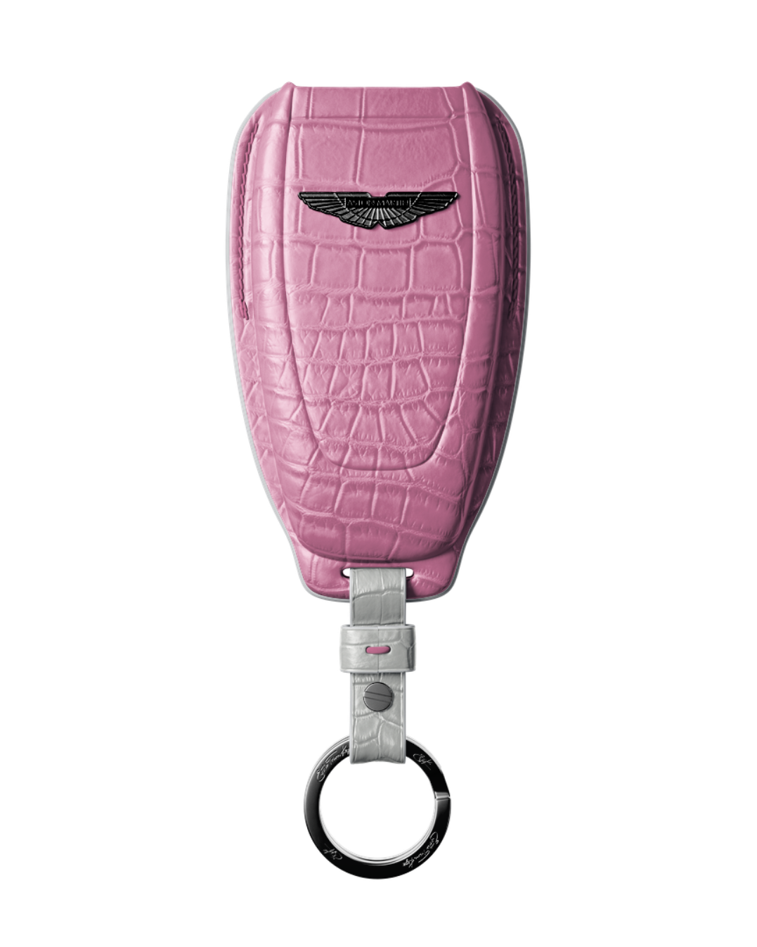 ETK BESPOKE BABY PINK CROCODILE KEY COVER FOR ASTON MARTIN — WHITE DETAILS