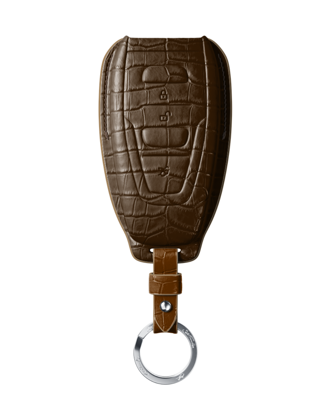 ETK BESPOKE DARK BROWN CROCODILE KEY COVER FOR ASTON MARTIN — THREE-TONE DETAILS