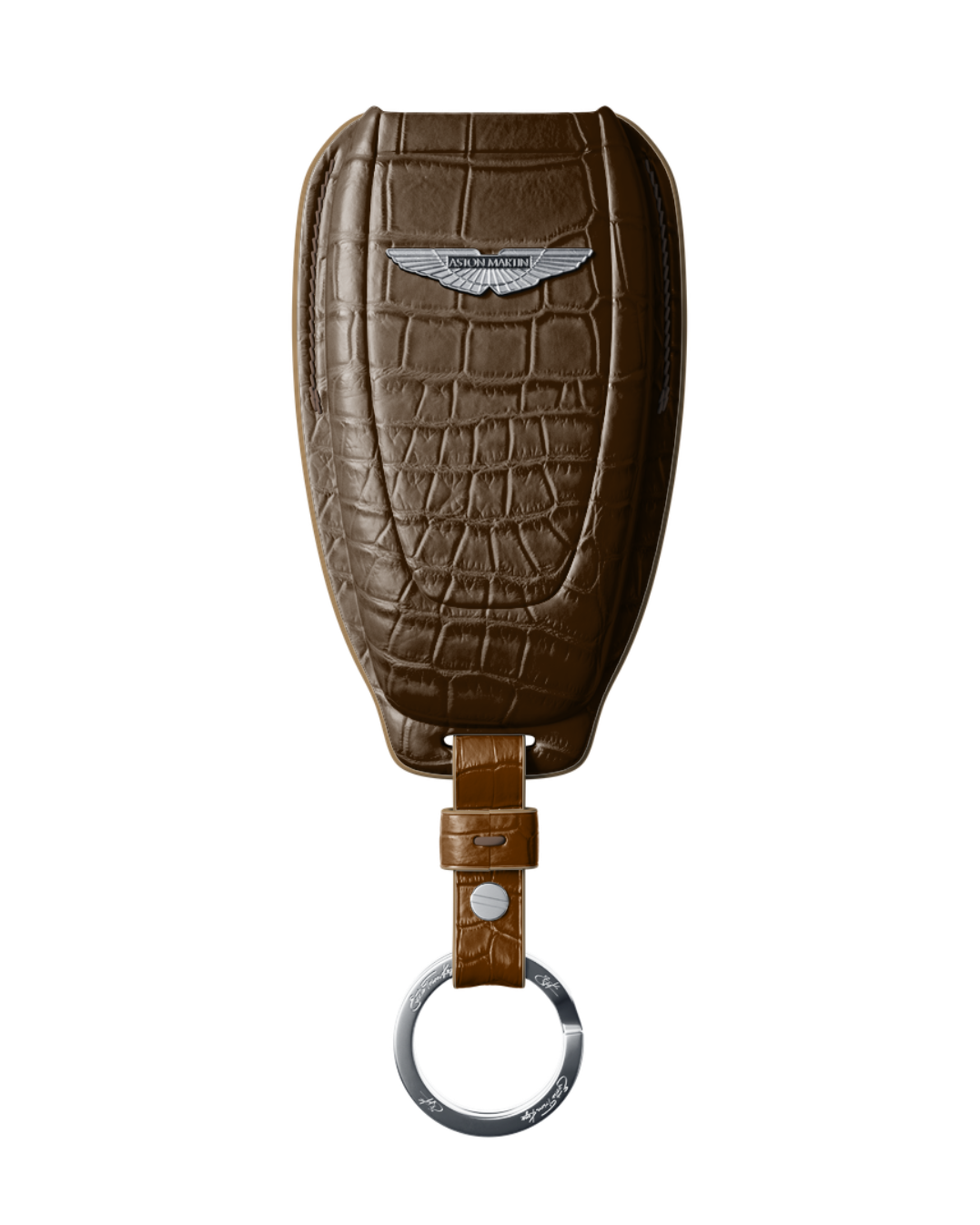 ETK BESPOKE DARK BROWN CROCODILE KEY COVER FOR ASTON MARTIN — THREE-TONE DETAILS