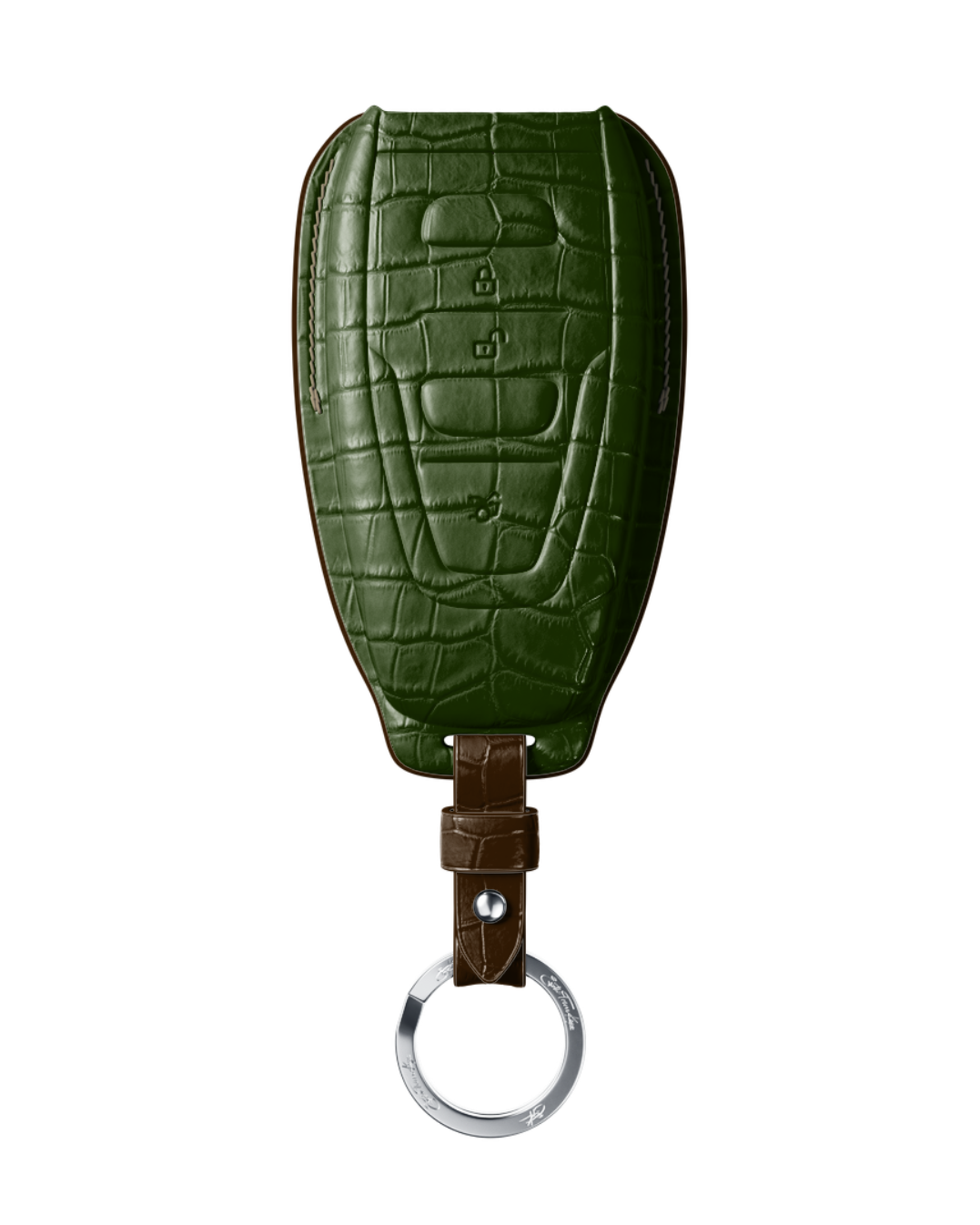 ETK BESPOKE DARK GREEN CROCODILE KEY COVER FOR ASTON MARTIN — THREE-TONE DETAILS