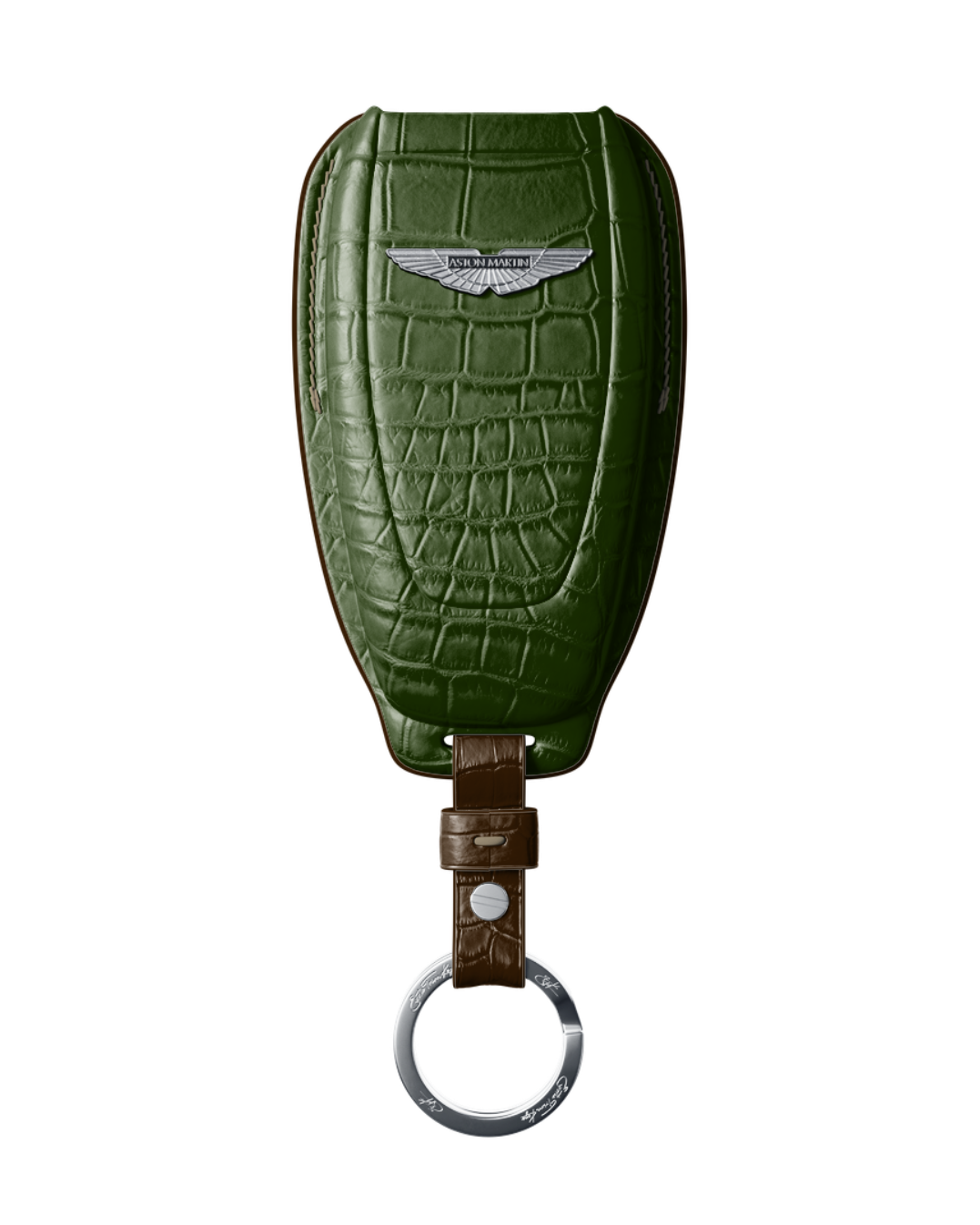 ETK BESPOKE DARK GREEN CROCODILE KEY COVER FOR ASTON MARTIN — THREE-TONE DETAILS