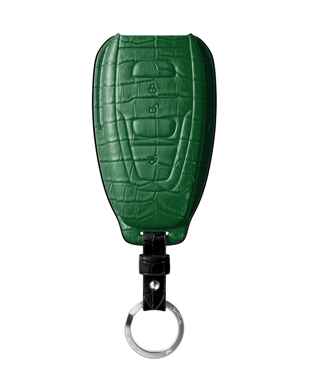 ETK BESPOKE GREEN CROCODILE KEY COVER FOR ASTON MARTIN — MALACHITE & BLACK DETAILS