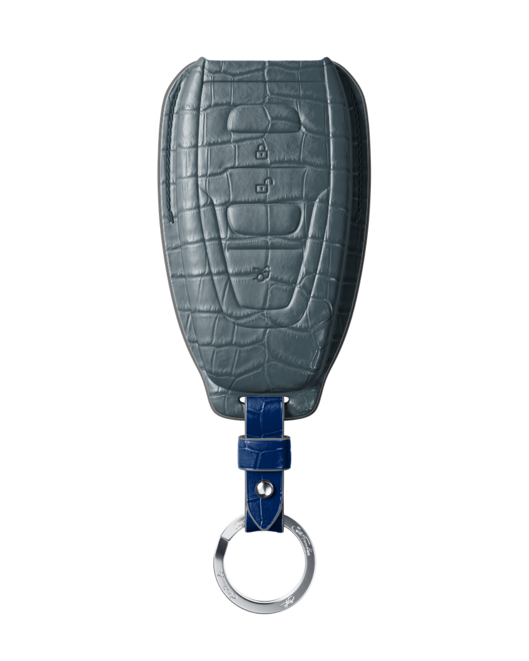 ETK BESPOKE GREY BLUE CROCODILE KEY COVER FOR ASTON MARTIN — NAVY BLUE & GREY DETAILS