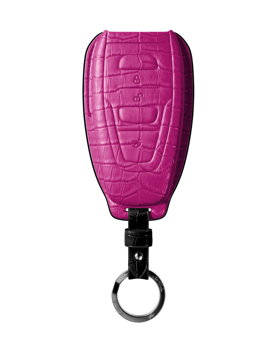 ETK BESPOKE HOT PINK CROCODILE KEY COVER FOR ASTON MARTIN — BLACK DETAILS