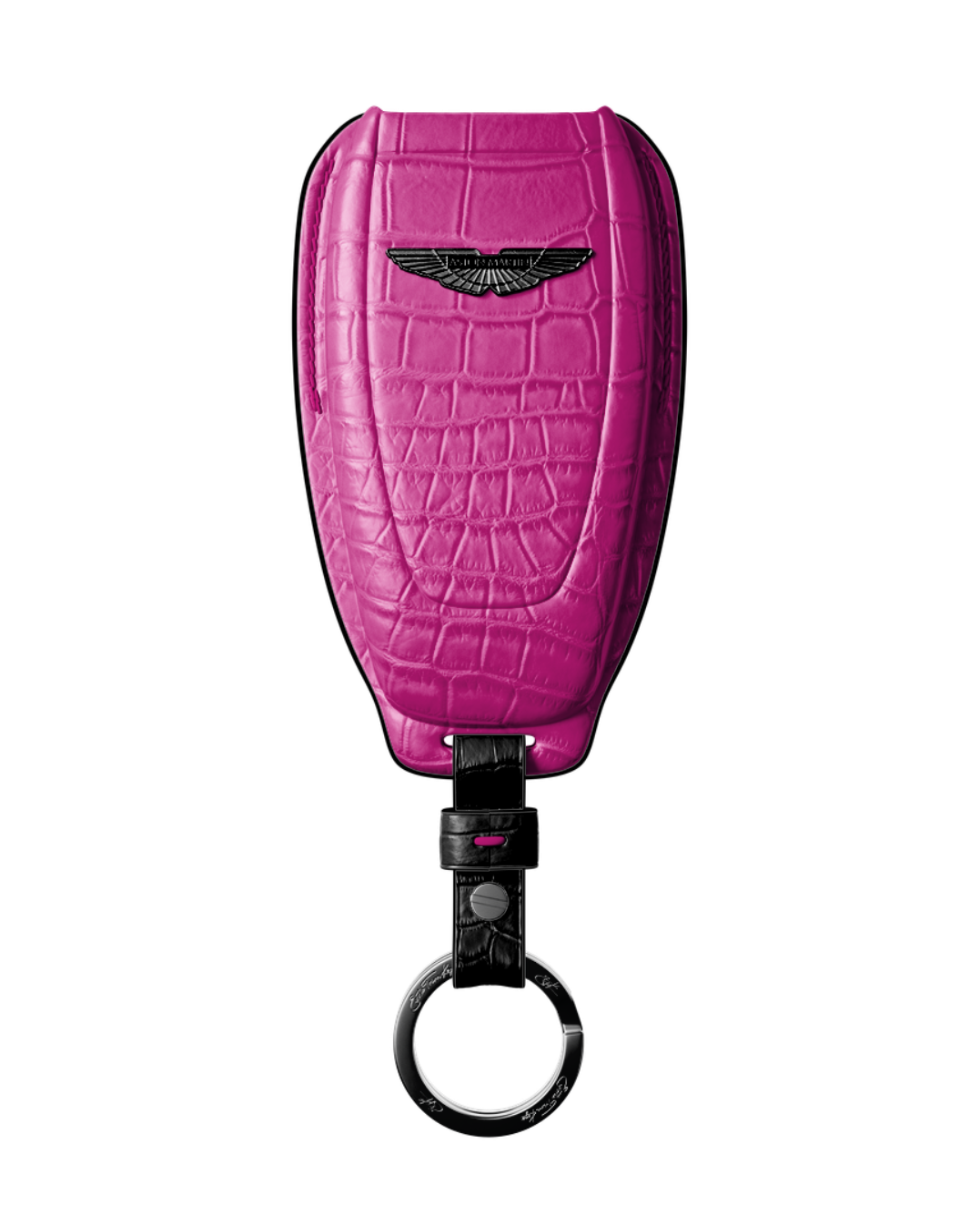 ETK BESPOKE HOT PINK CROCODILE KEY COVER FOR ASTON MARTIN — BLACK DETAILS