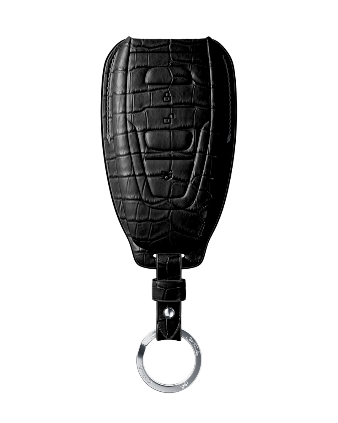 ETK BESPOKE BLACK CROCODILE KEY COVER FOR ASTON MARTIN — SILVER DETAILS