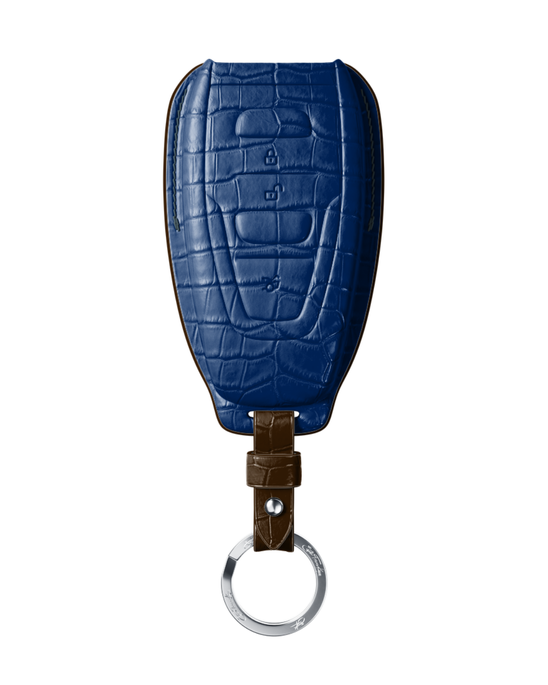 ETK BESPOKE NAVY BLUE CROCODILE KEY COVER FOR ASTON MARTIN — THREE-TONE DETAILS