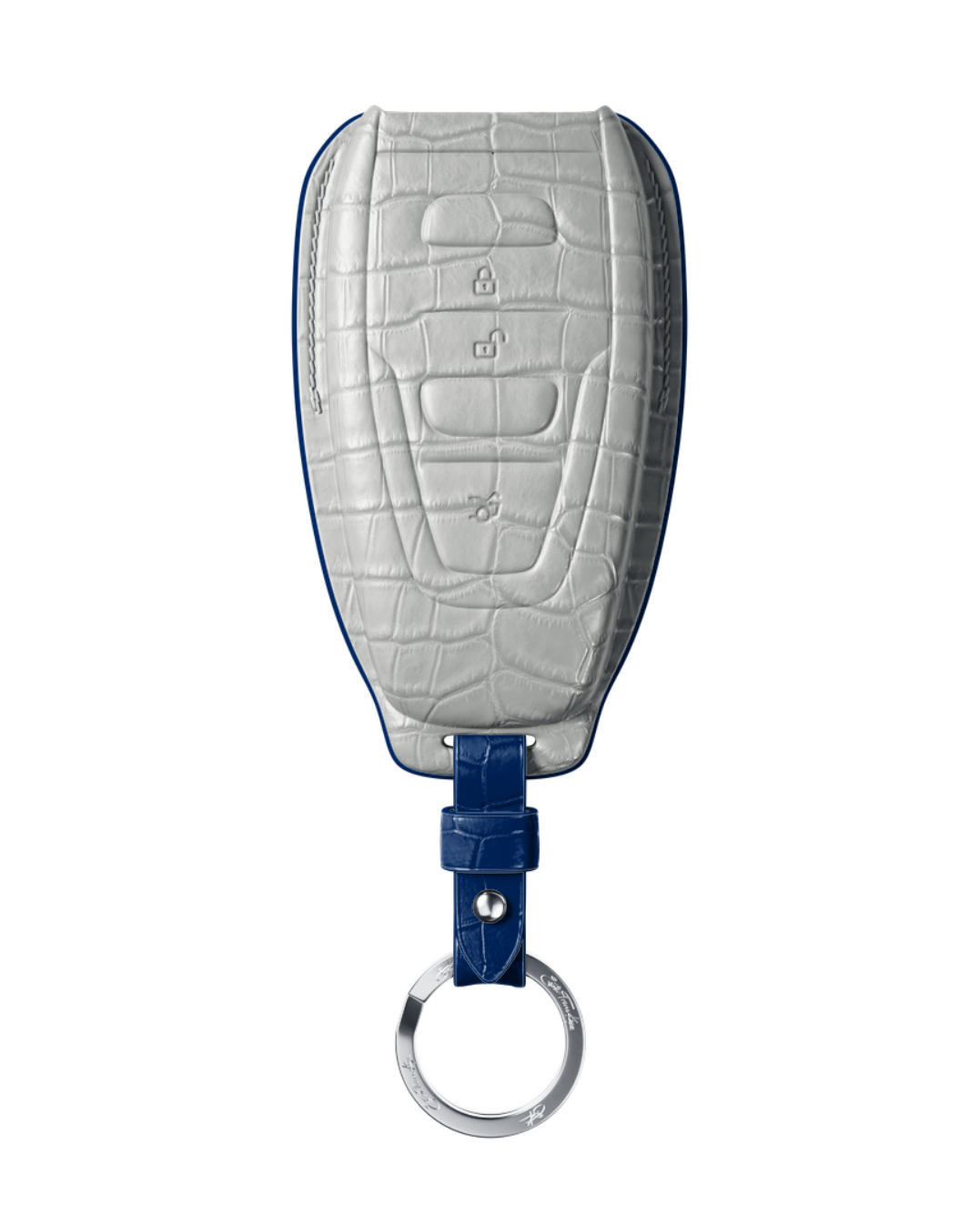 ETK BESPOKE PEARL WHITE CROCODILE KEY COVER FOR ASTON MARTIN — NAVY BLUE DETAILS