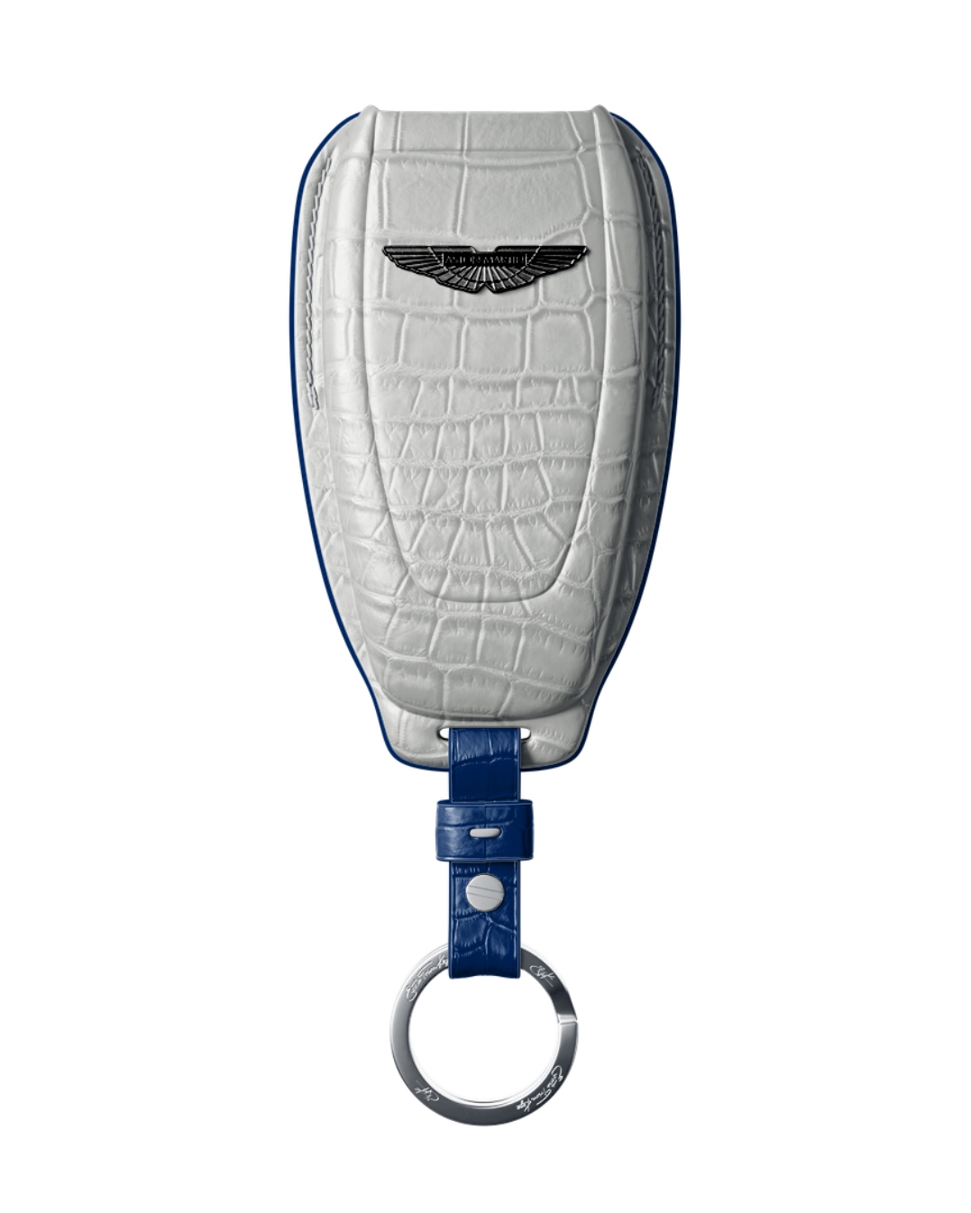 ETK BESPOKE PEARL WHITE CROCODILE KEY COVER FOR ASTON MARTIN — NAVY BLUE DETAILS