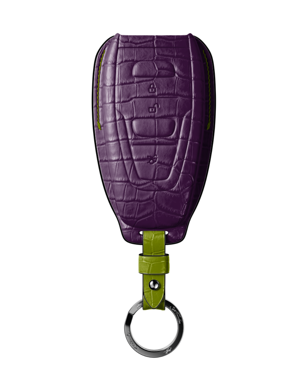 ETK BESPOKE PURPLE CROCODILE KEY COVER FOR ASTON MARTIN — LIME GREEN & BLACK DETAILS