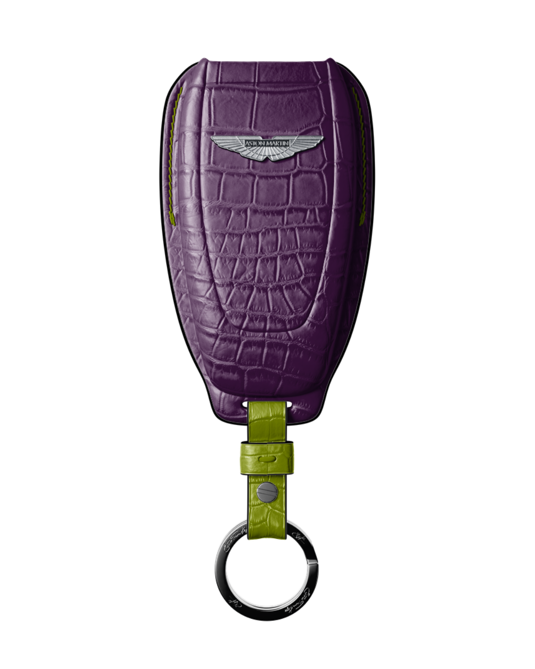 ETK BESPOKE PURPLE CROCODILE KEY COVER FOR ASTON MARTIN — LIME GREEN & BLACK DETAILS